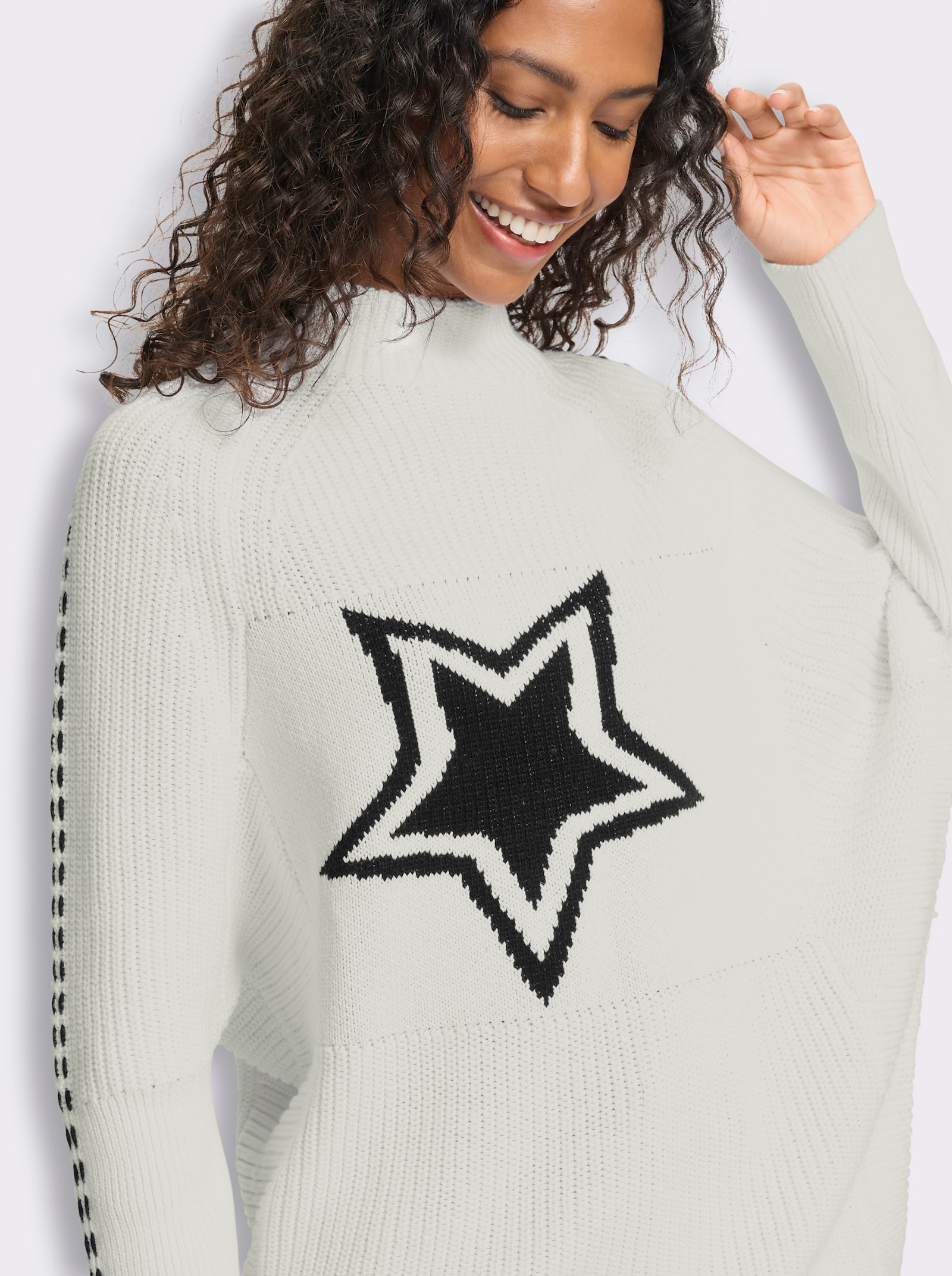heine Stehkragenpullover mit Fledremausärmel - weiß