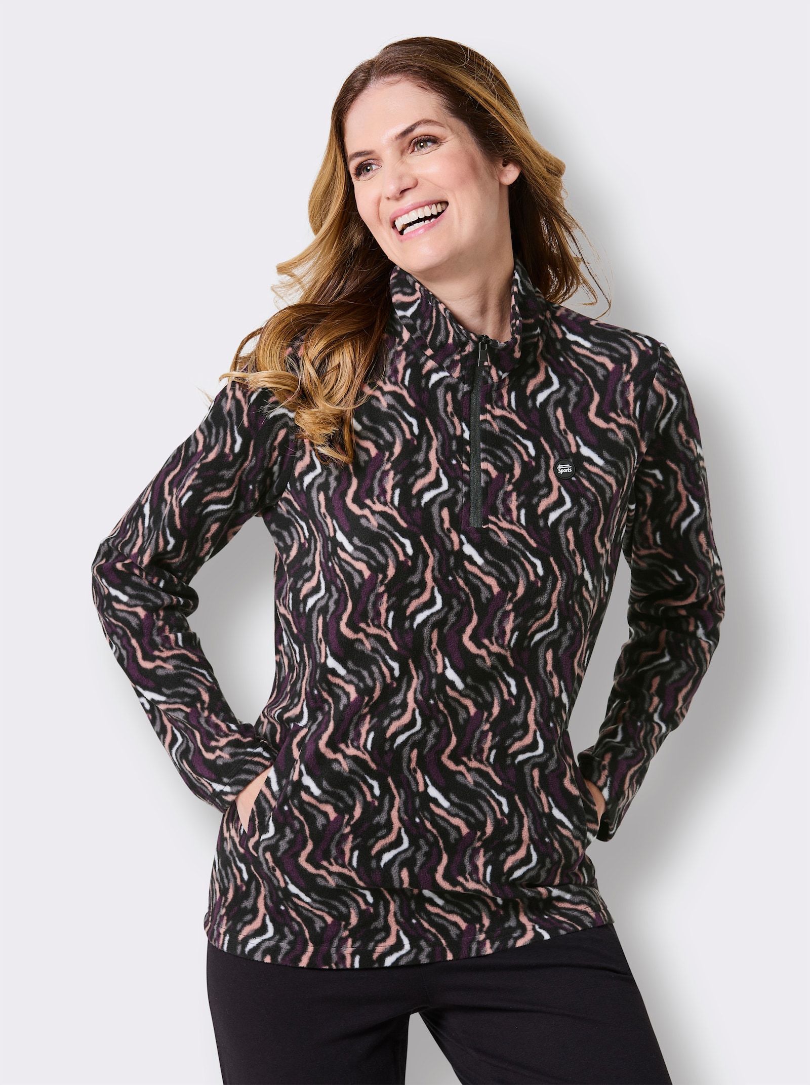 Catamaran Sports Fleeceshirt mit 2 Leistentaschen - schwarz-gemustert