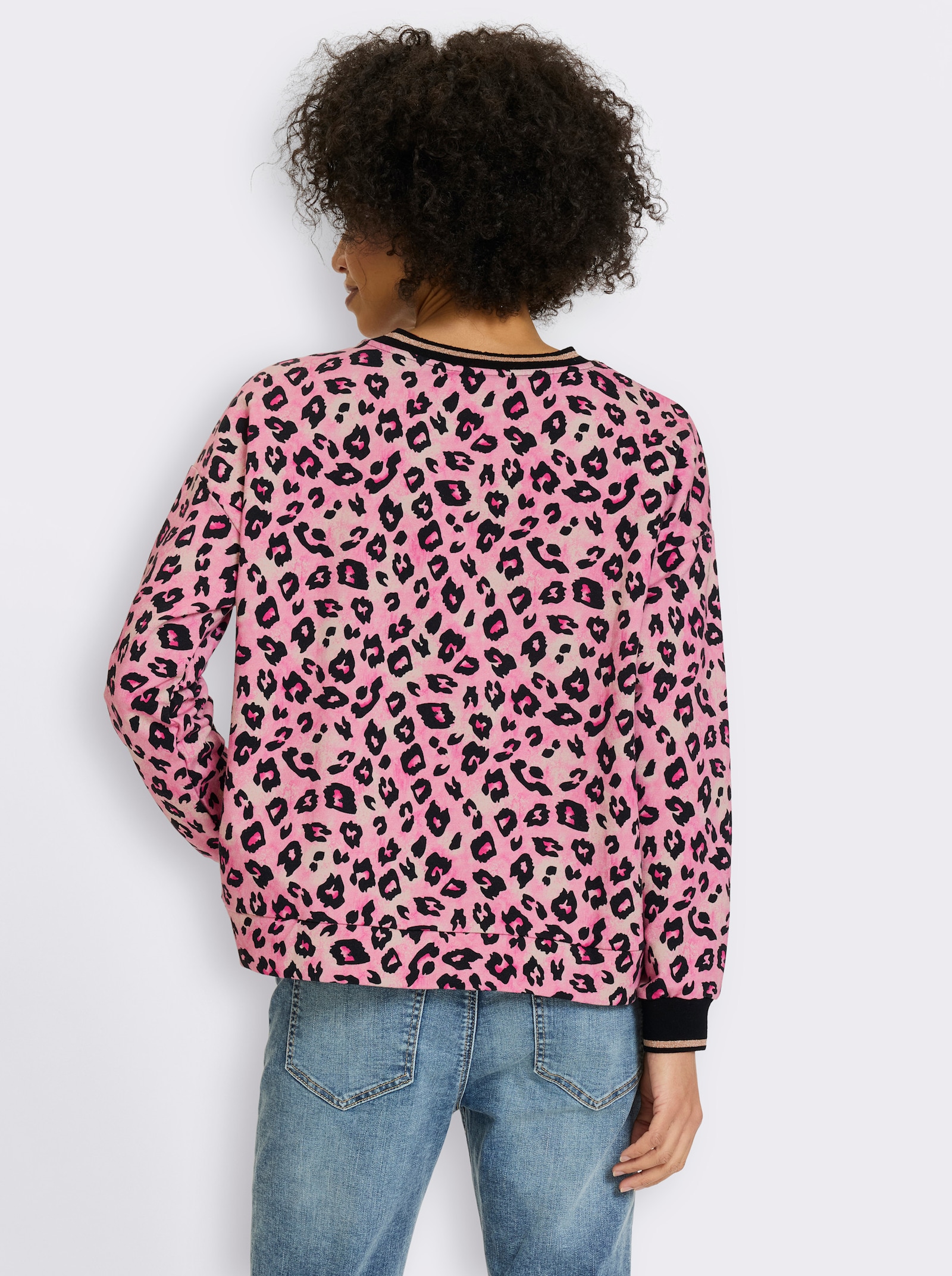 heine Sweatshirt mit Leo-Print - hortensie-schwarz-bedruckt