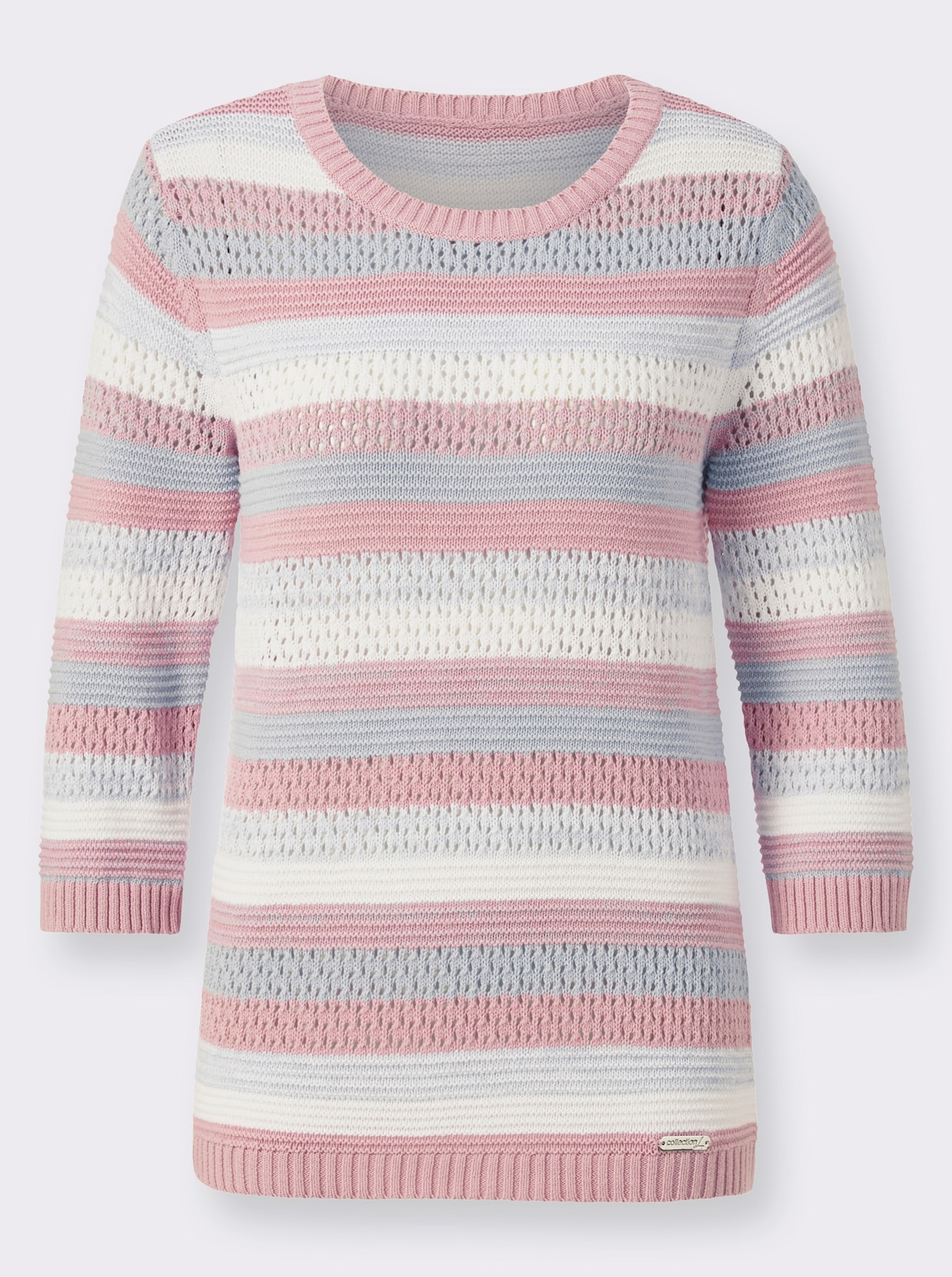 Pullover met 3/4-mouwen - lichtblauw/roze gedessineerd