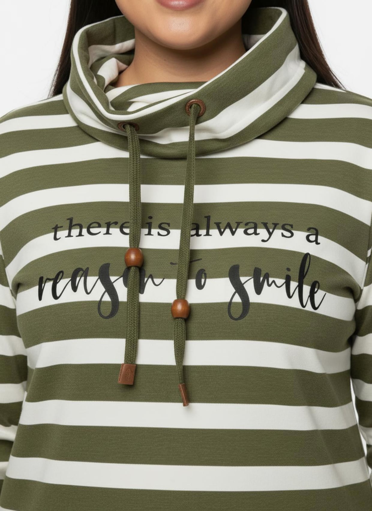 Sweatshirt mit elastischem Saum - oliv-ecru-geringelt