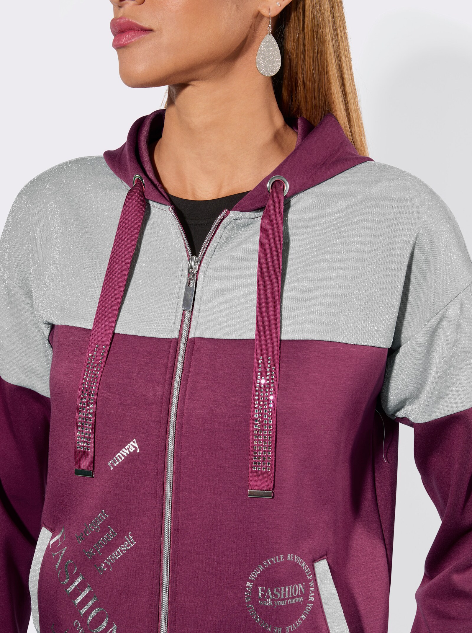 Sweatjacke im softweichen Modal-Mix - malve-silberfarben