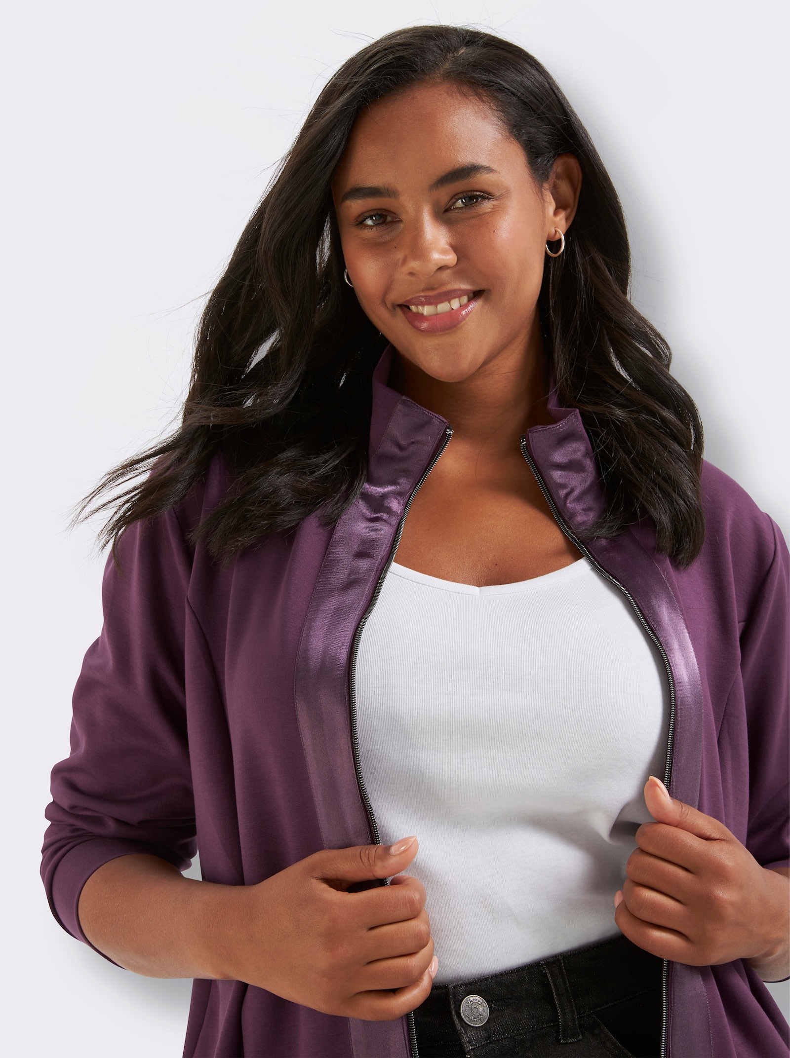 sheego Sweatjacke mit Satinborten - traube