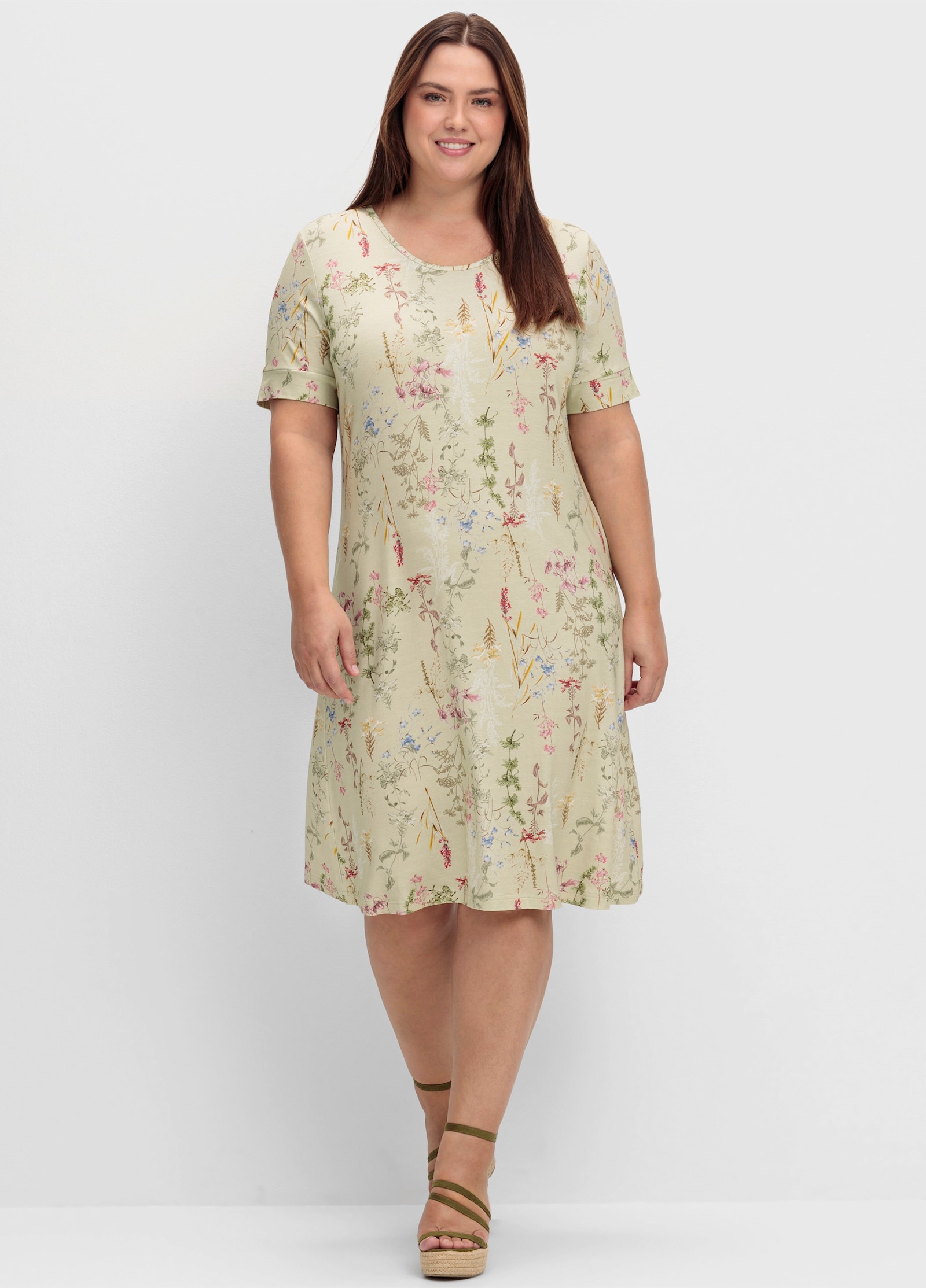 Jerseykleid mit Blümchen-Druck - pistazie-bedruckt