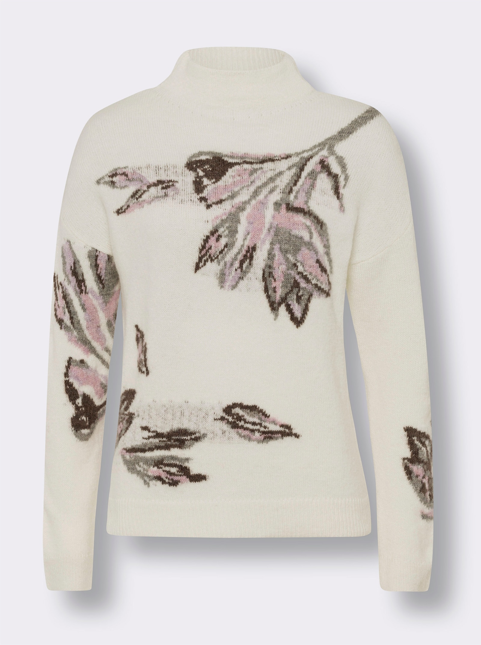 heine Jacquard-Pullover mit Rippbündchen - ecru-steingrau-gemustert