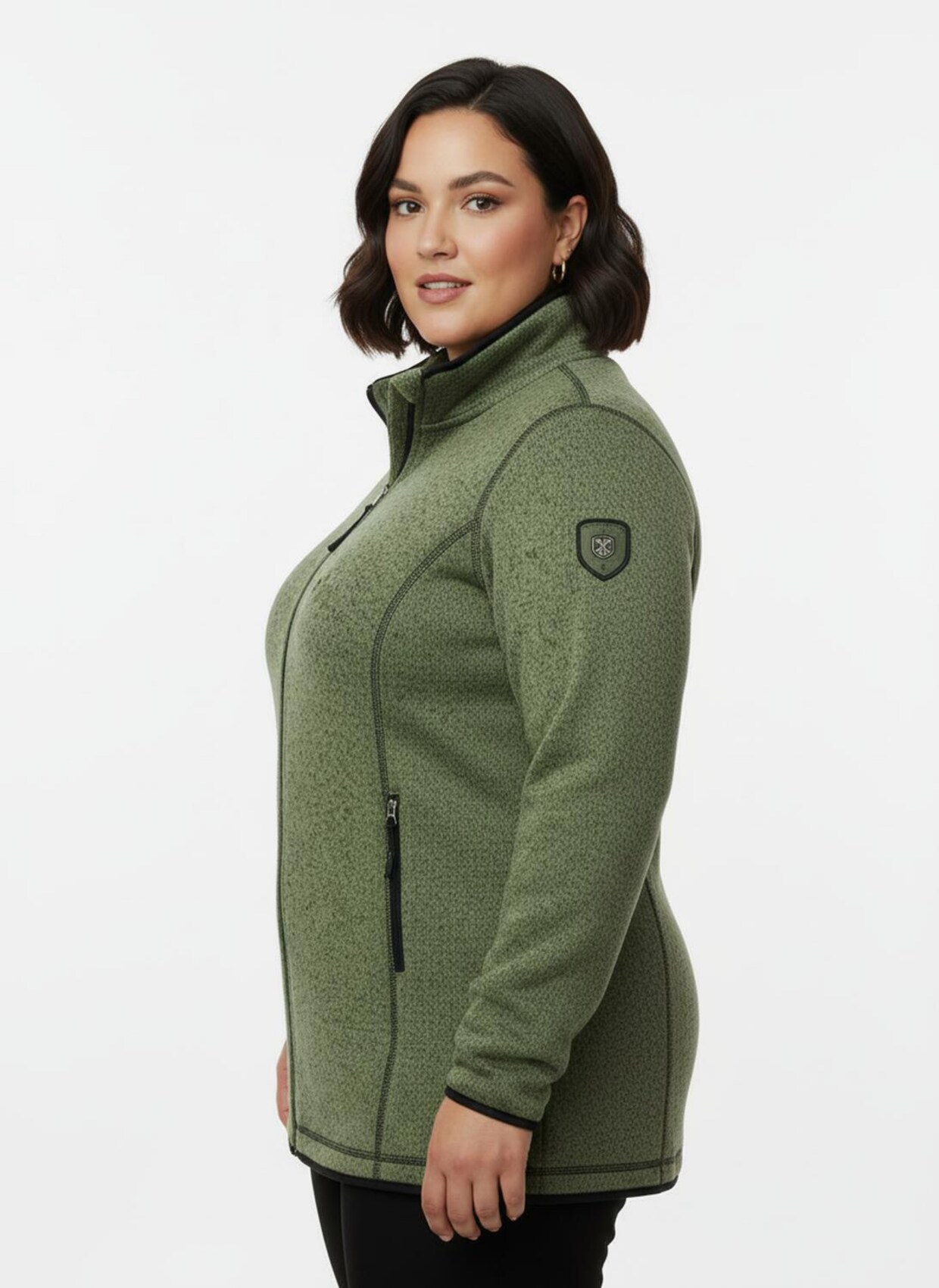 Strickfleecejacke in Longform - eucalyptus-schwarz-gemustert