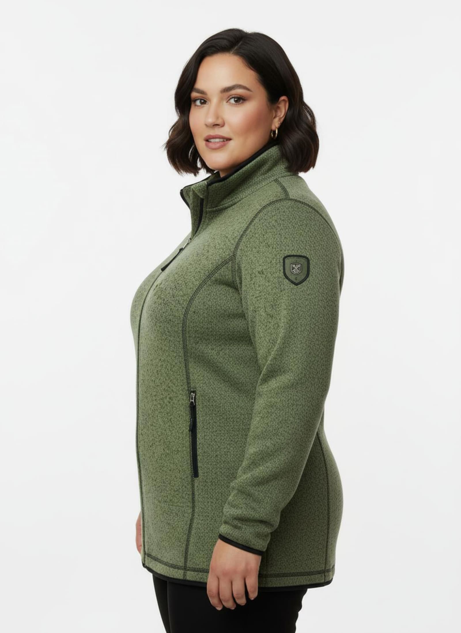 Strickfleecejacke in Longform - eucalyptus-schwarz-gemustert