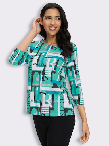 3/4-Arm-Shirt mit grafischem Druck - schwarz-türkis-bedruckt