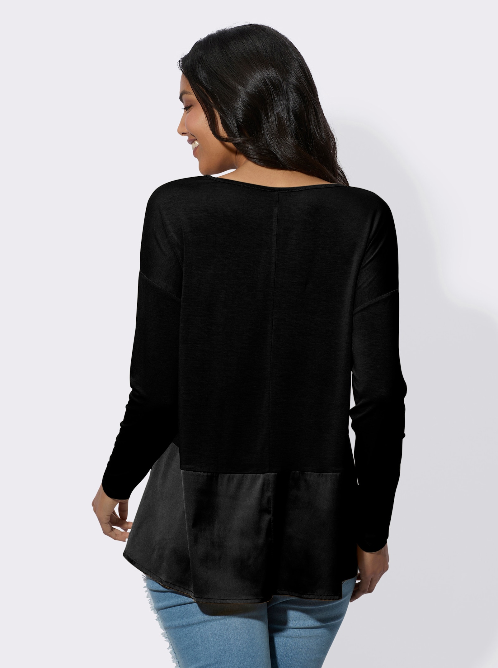 Langarmshirt mit Satin-Einsatz - schwarz