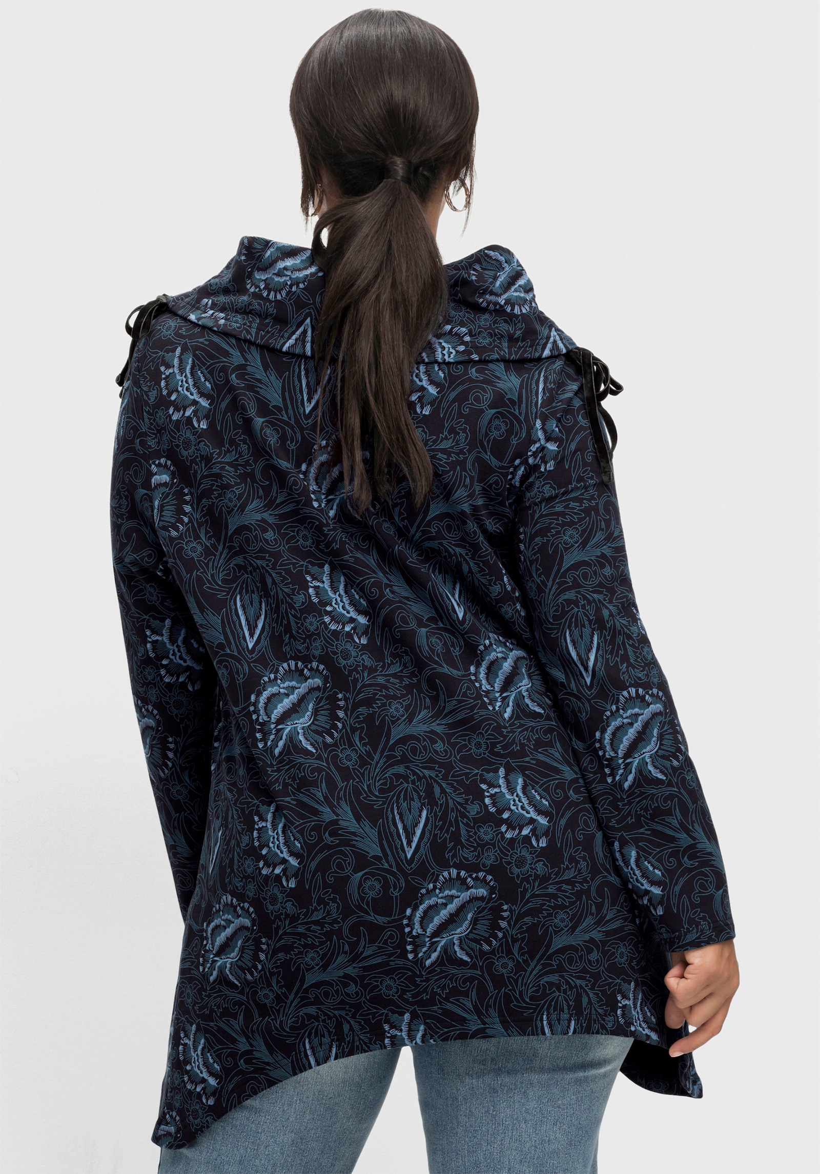 sheego by Joe Browns Sweatshirt mit weitem Schalkragen - schwarz-bedruckt