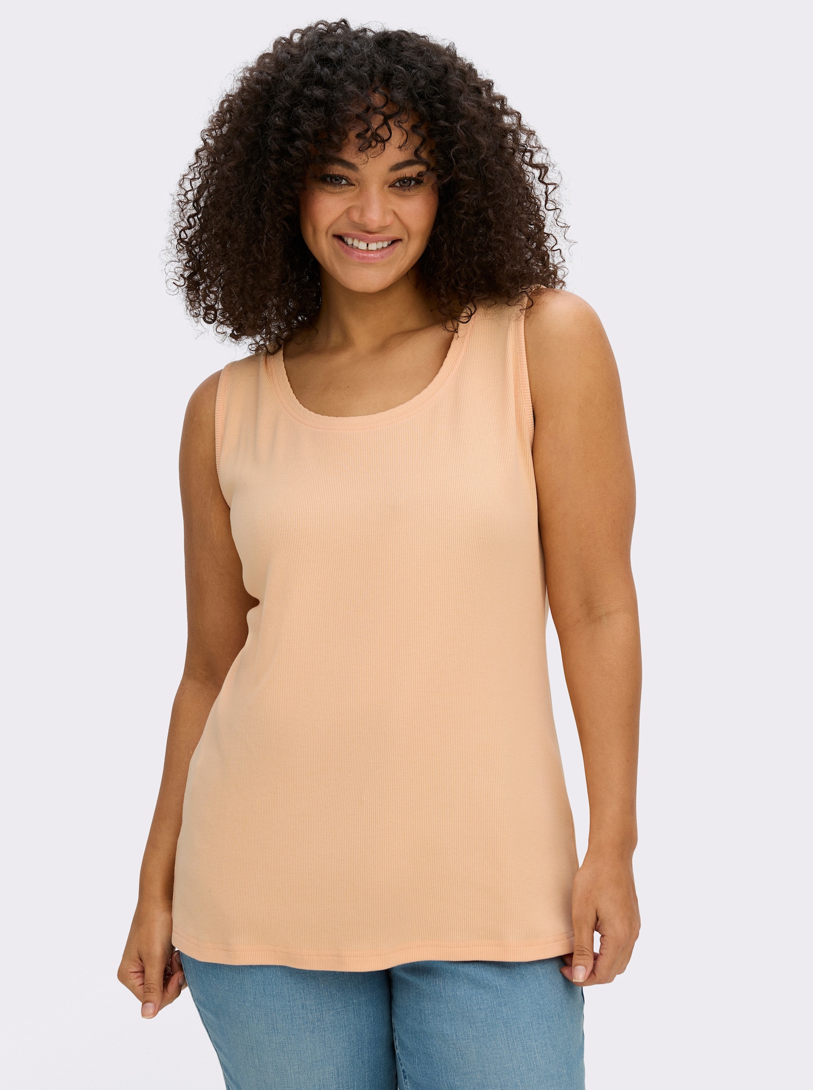 sheego Tanktop mit Ajourtape am Ausschnitt - apricot