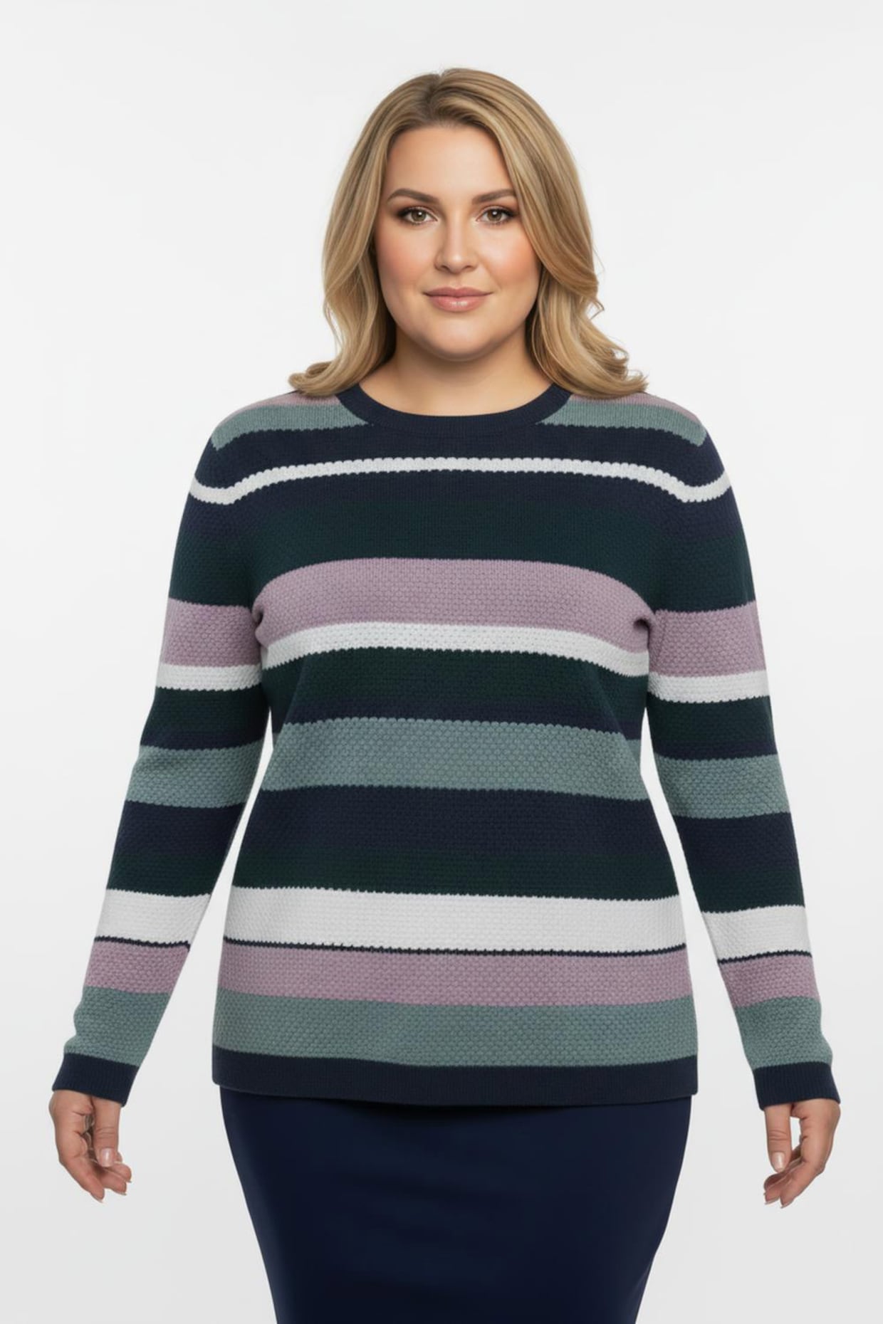 Streifenpullover mit Strukturmuster - dunkelblau-mauve-geringelt