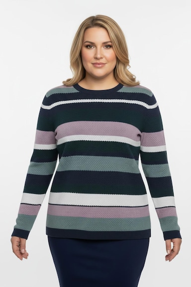 Streifenpullover mit Strukturmuster - dunkelblau-mauve-geringelt