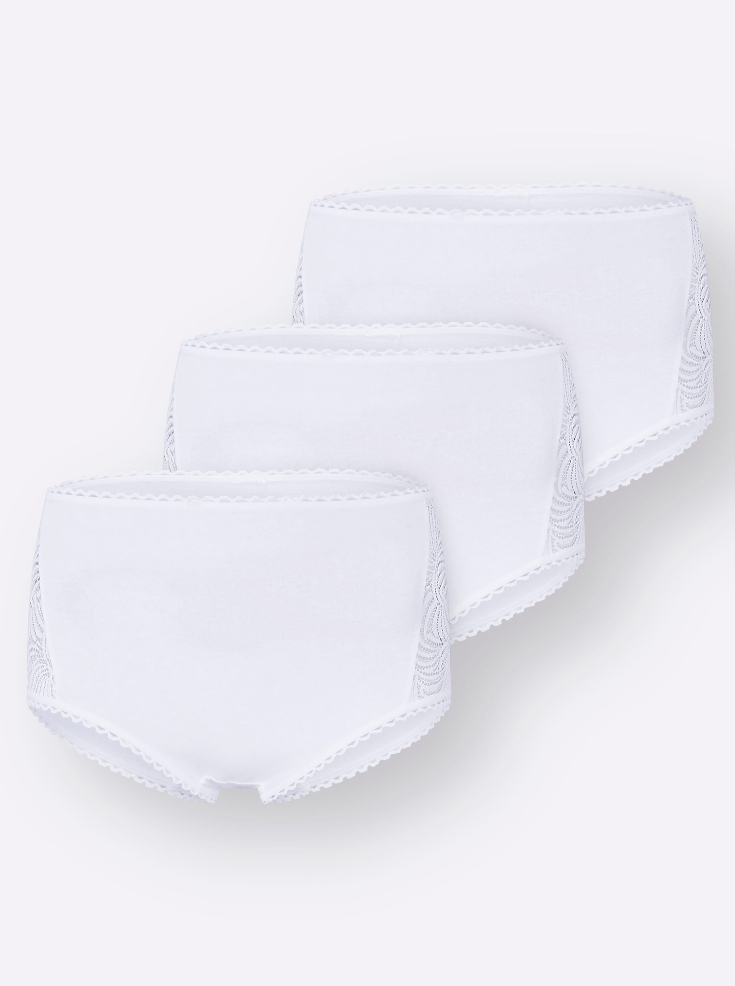 Spitzen günstig Kaufen-Taillenslip in weiß von wäschepur. Taillenslip in weiß von wäschepur <![CDATA[Im 3er-Pack: Femininer Taillenslip mit breitem, elastischem Spitzen-Einsatz seitlich. Bund- und Beinabschlüsse sind mit einem dekorativen Gummiband verziert
