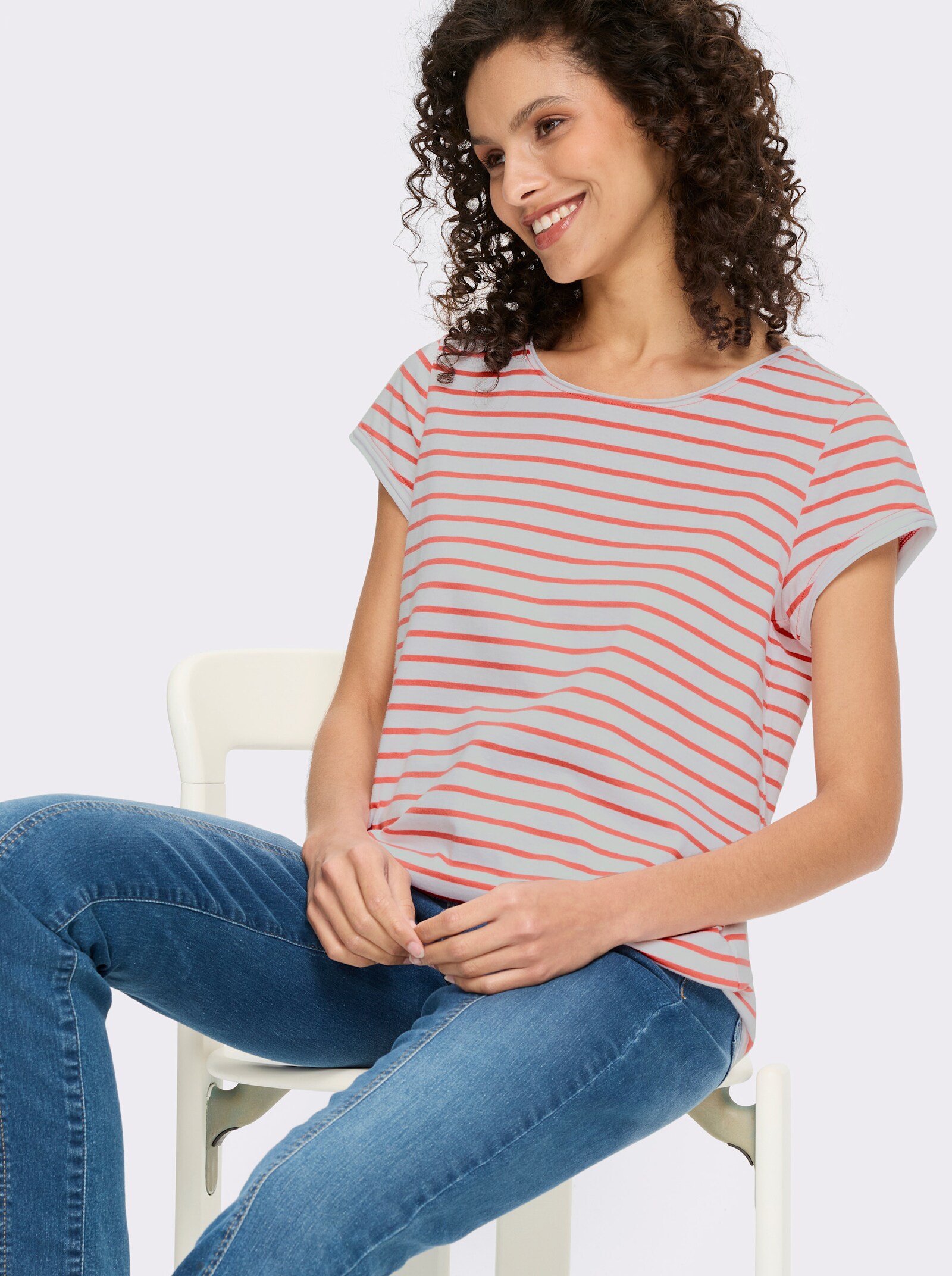 heine T-shirt - blanc-pamplemousse à rayures fines