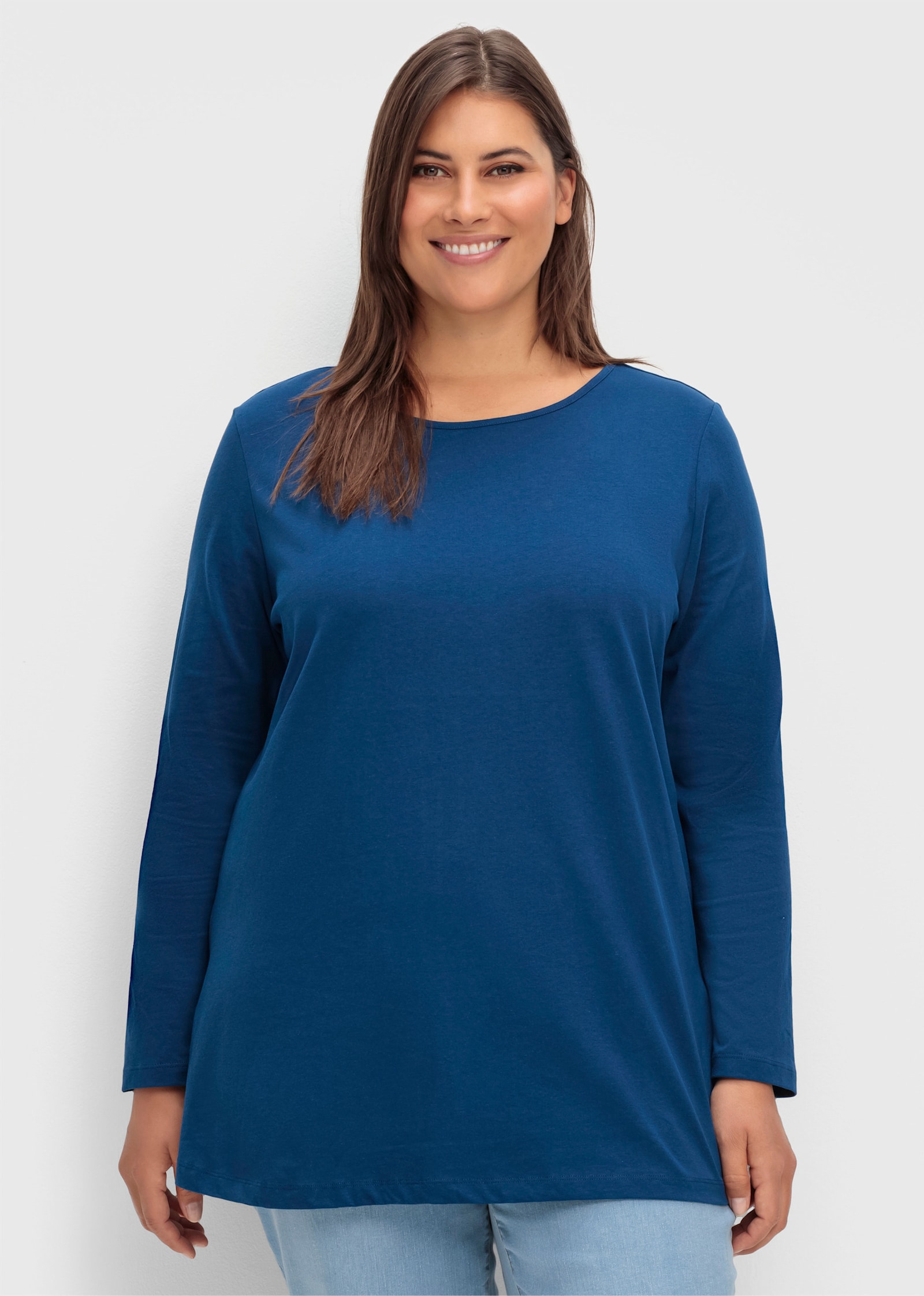 Langarmshirt mit hohen Seitenschlitzen - marine