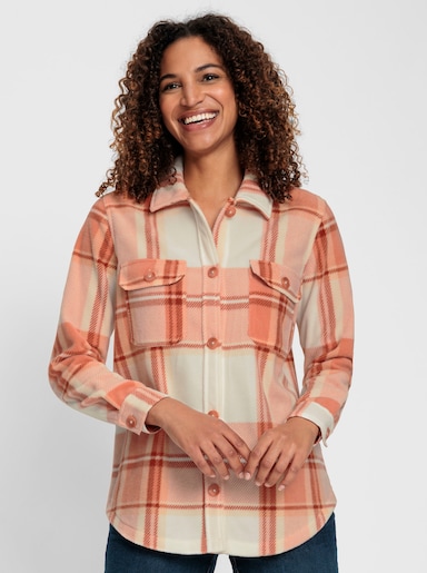 Fleecejacke - champagner-papaya-kariert