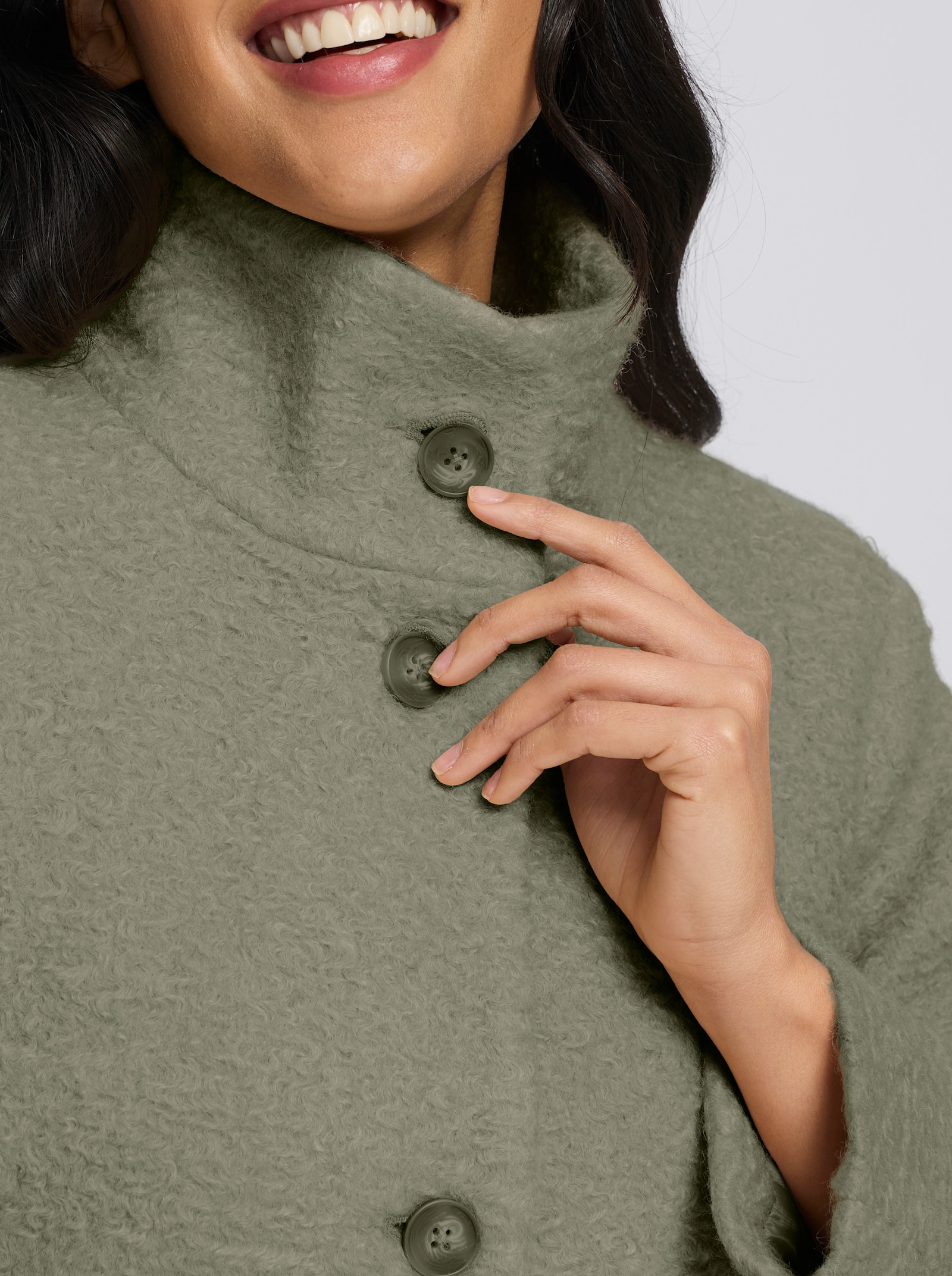 Boucléjacke mit Stehkragen - khaki