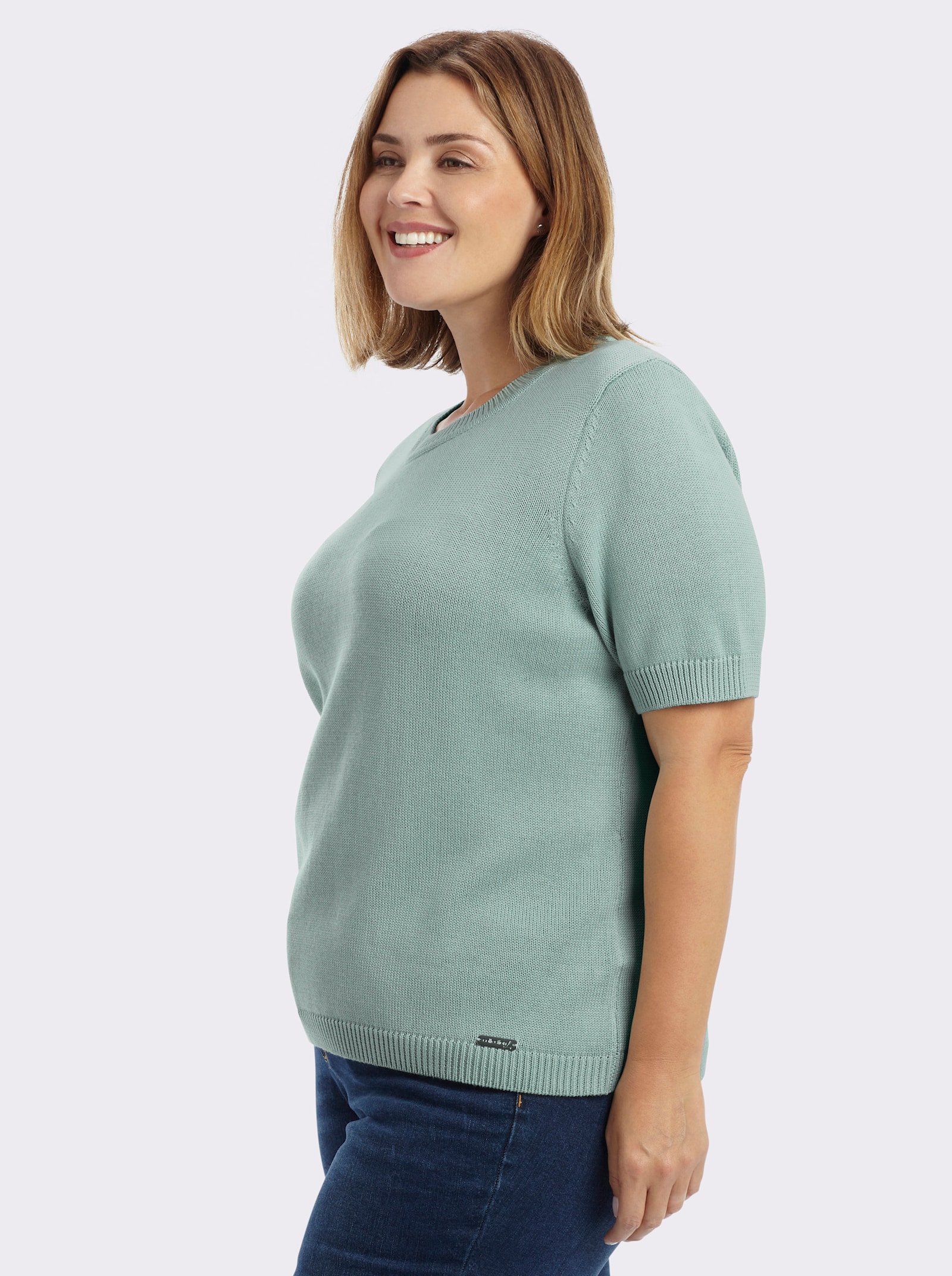 Kurzarmpullover mit Rippabschlüssen - kalkmint