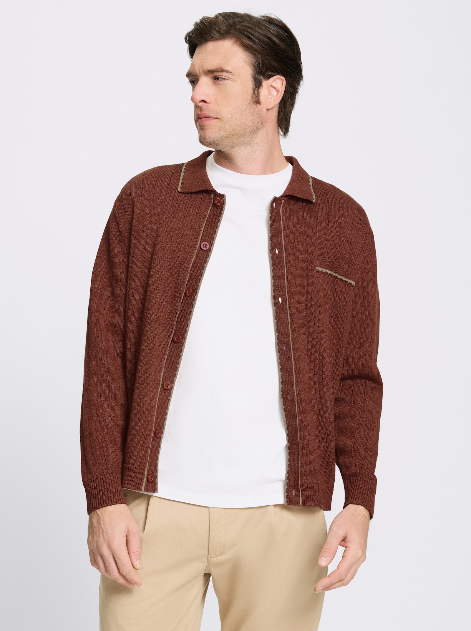 Marco Donati Strickjacke mit Ripp-Muster, 50% Baumwolle - rostrot-meliert