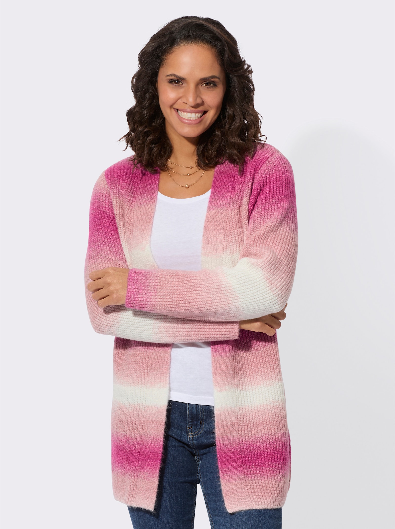 Strickjacke in Longform - rosenquarz-fuchsia
