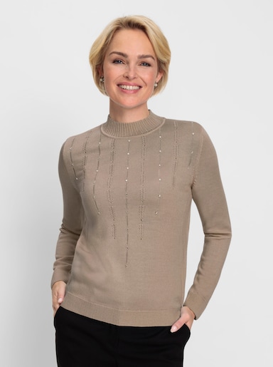 Stehkragenpullover mit Glitzerstein-Verzierung - sesam