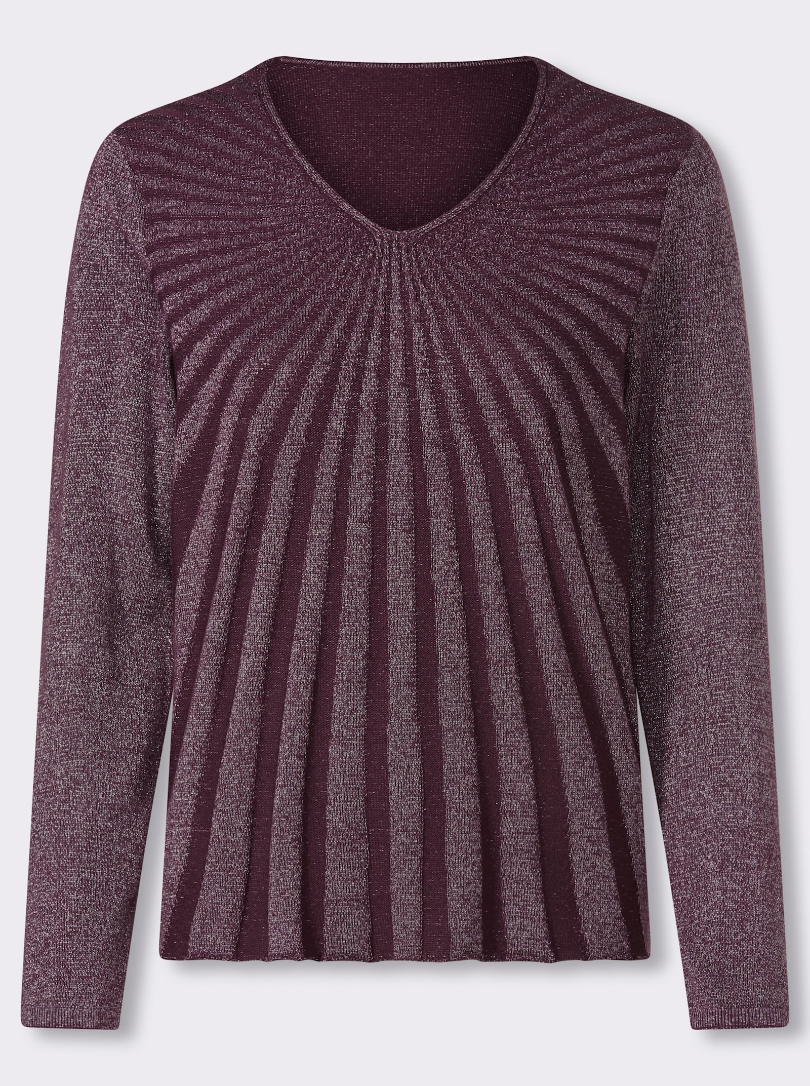 V-Ausschnitt-Pullover mit Glanzgarn - burgund-silberfarben