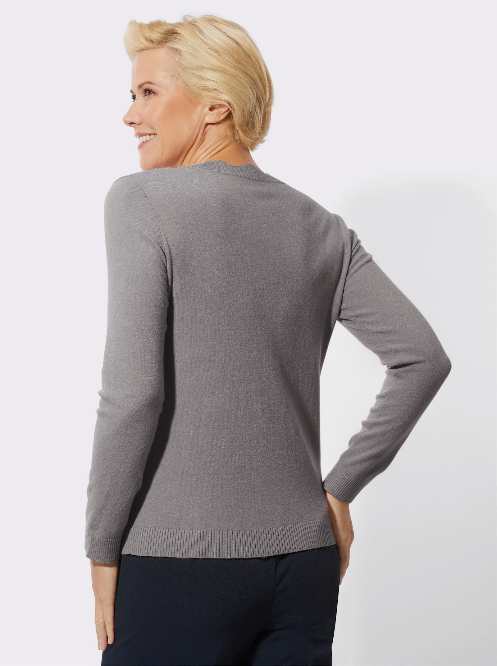 Langarm-Pullover in weicher, formstabiler Qualität - steingrau-meliert