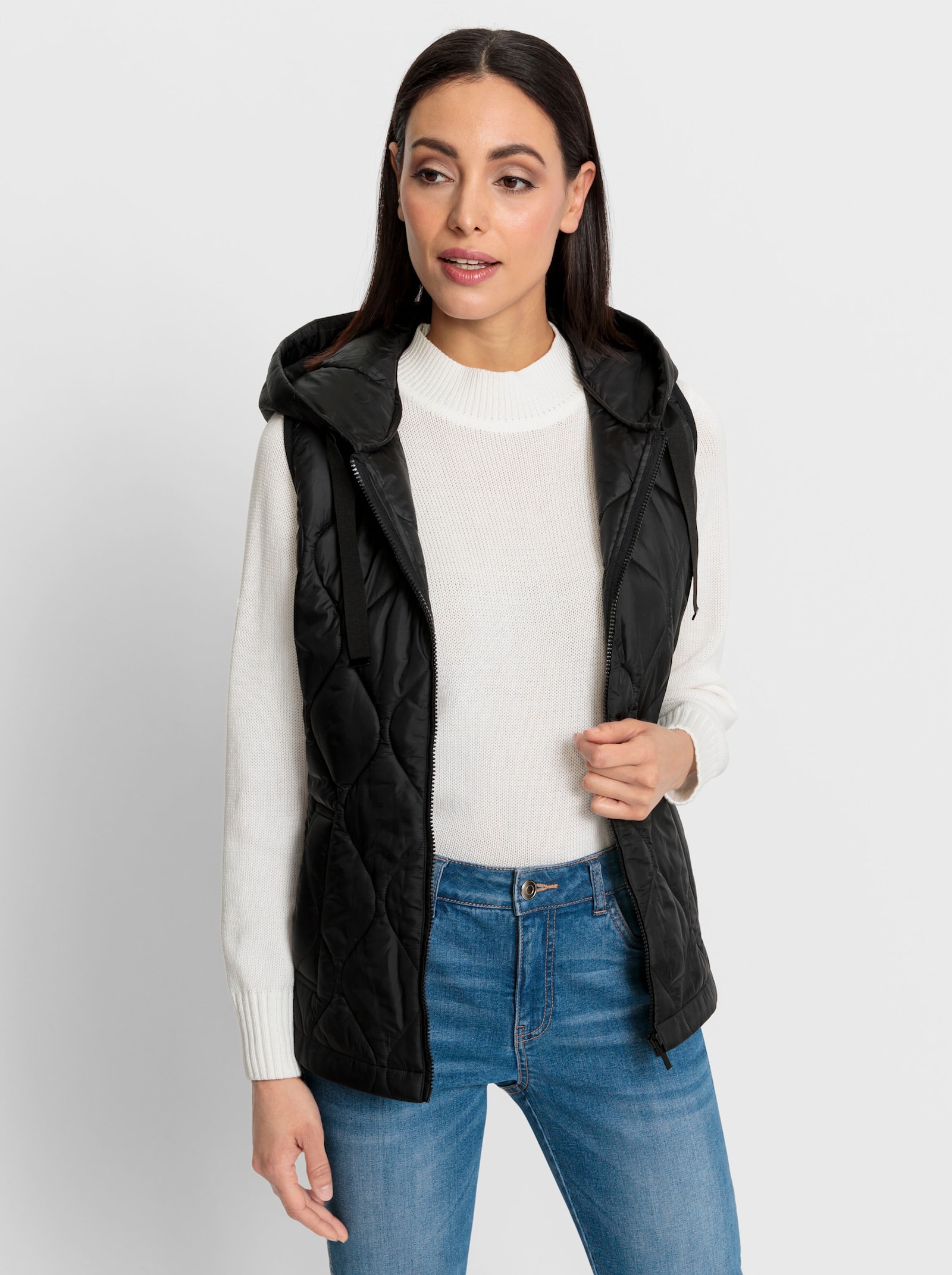 heine Kurzmantel mit Steppweste, einzeln tragbar - schwarz-weiß-gemustert