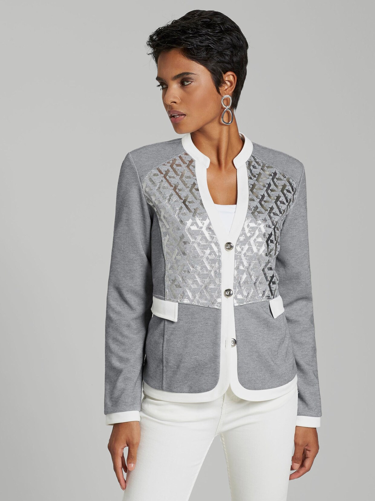 Blazer court - gris-blanc