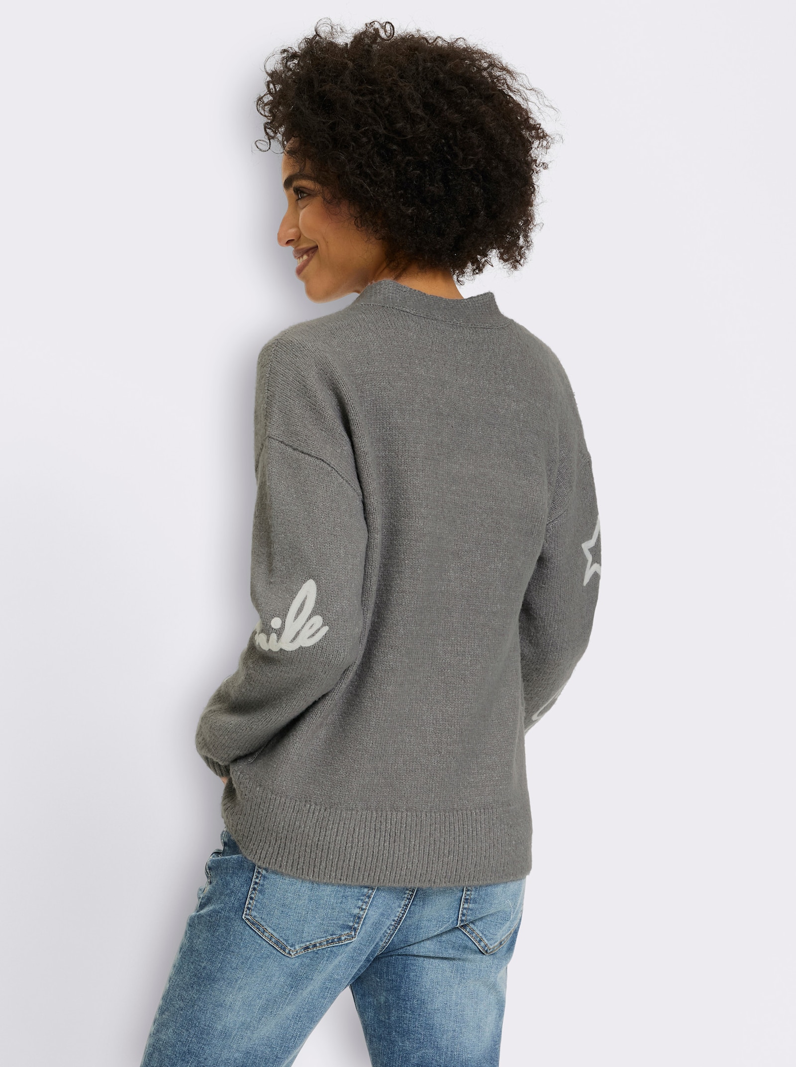 heine Vest met borduursel - grijs gemêleerd