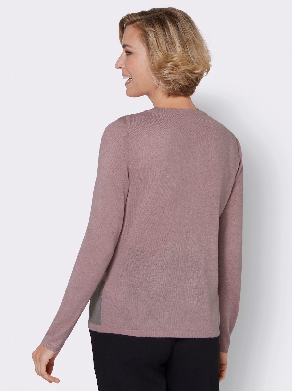 Langarm-Pullover - mauve-grau-gemustert