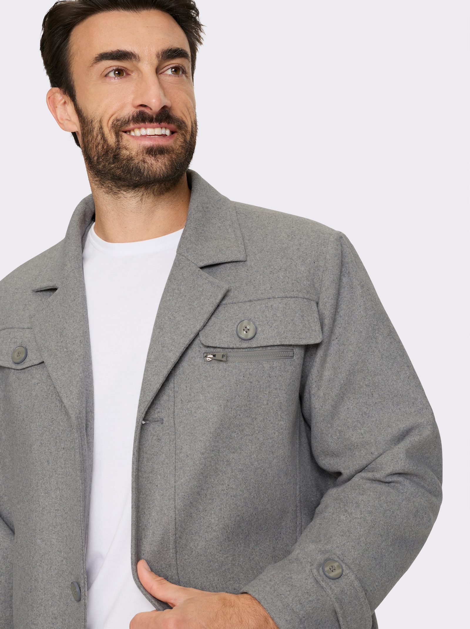 Marco Donati Longjacke in Woll-Optik - steingrau-meliert