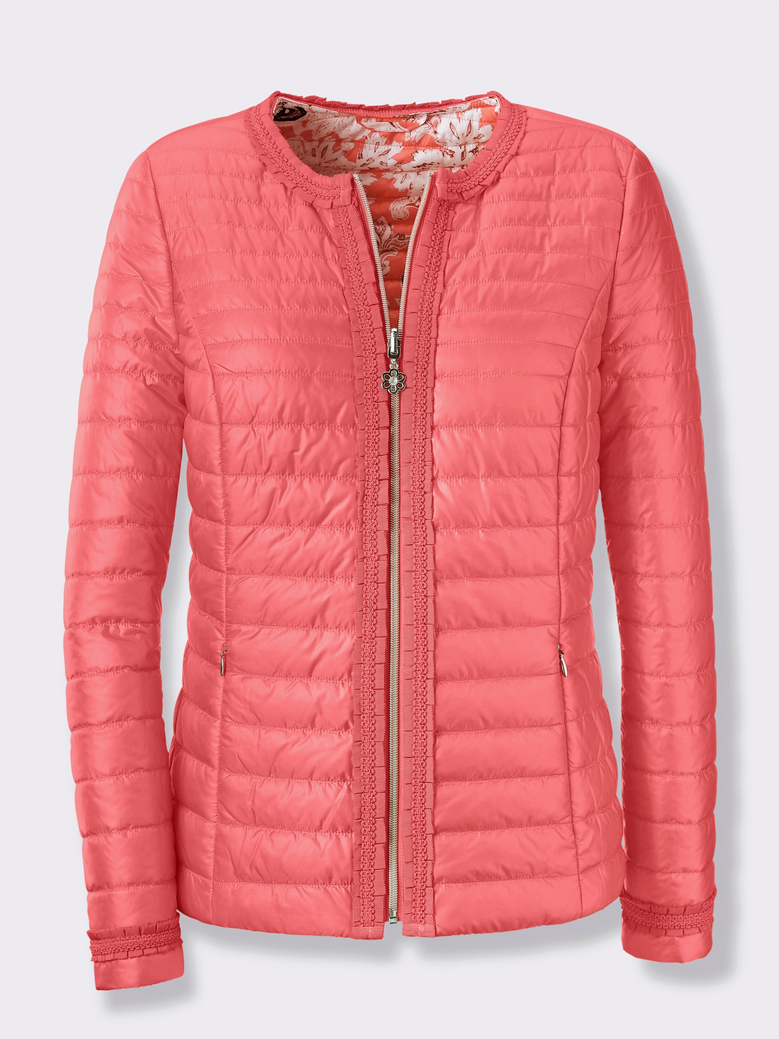 Wendejacke mit Quersteppung - champagner-koralle-bedruckt
