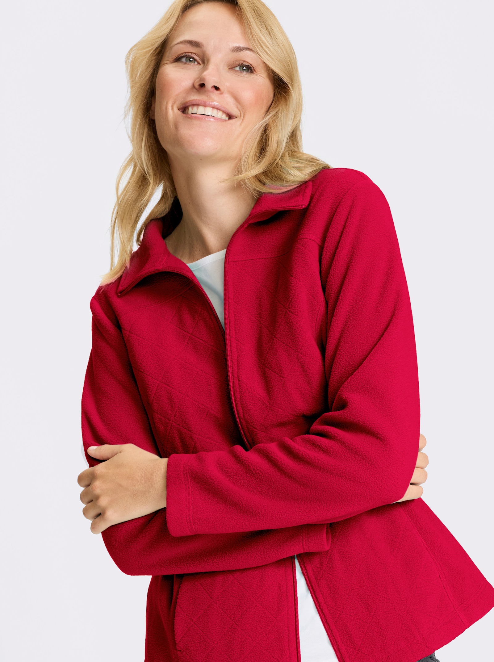 Bunda, flauš, tvarujúce švy - červená