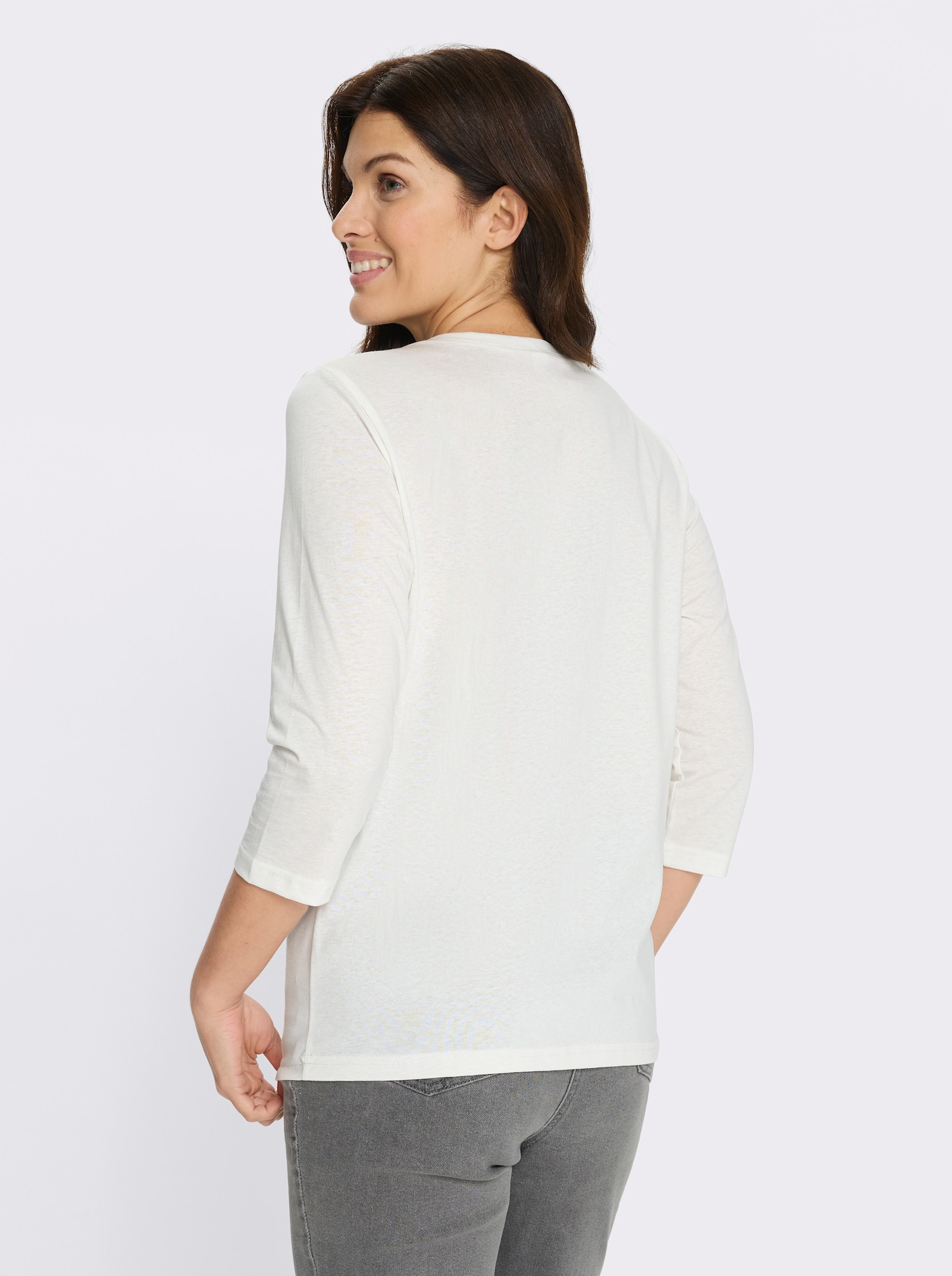 3/4-Arm-Shirt mit floralem Druckmuster - ecru-zitrone-bedruckt