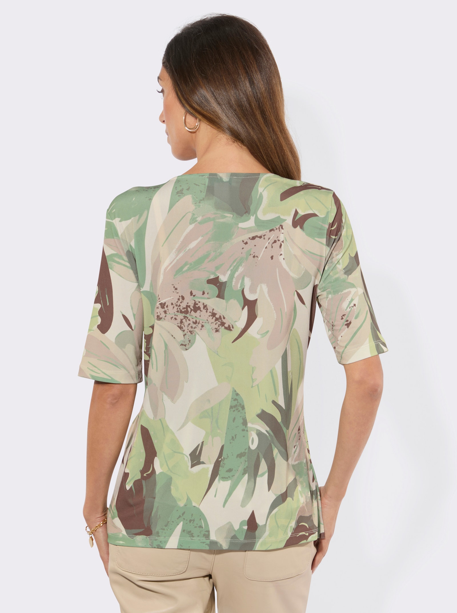 Wickelshirt mit Zierspange - pistazie-sand-bedruckt