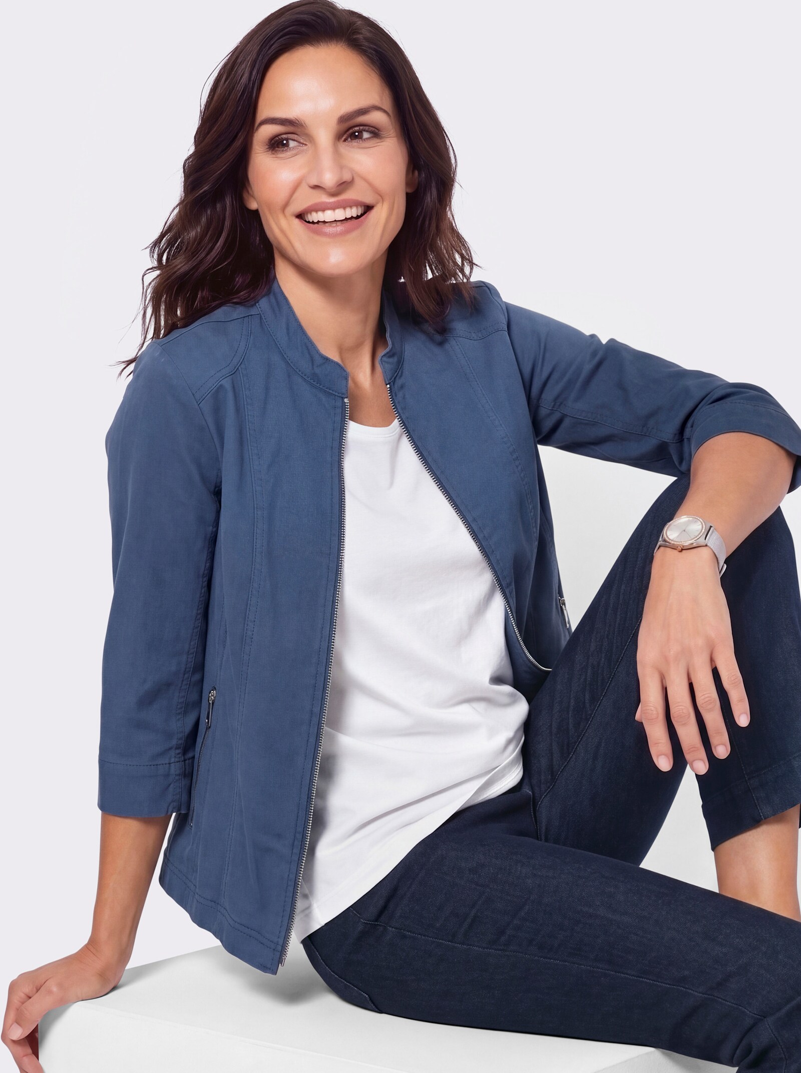 Jeansblazer mit Reißverschluss-Taschen - jeansblau