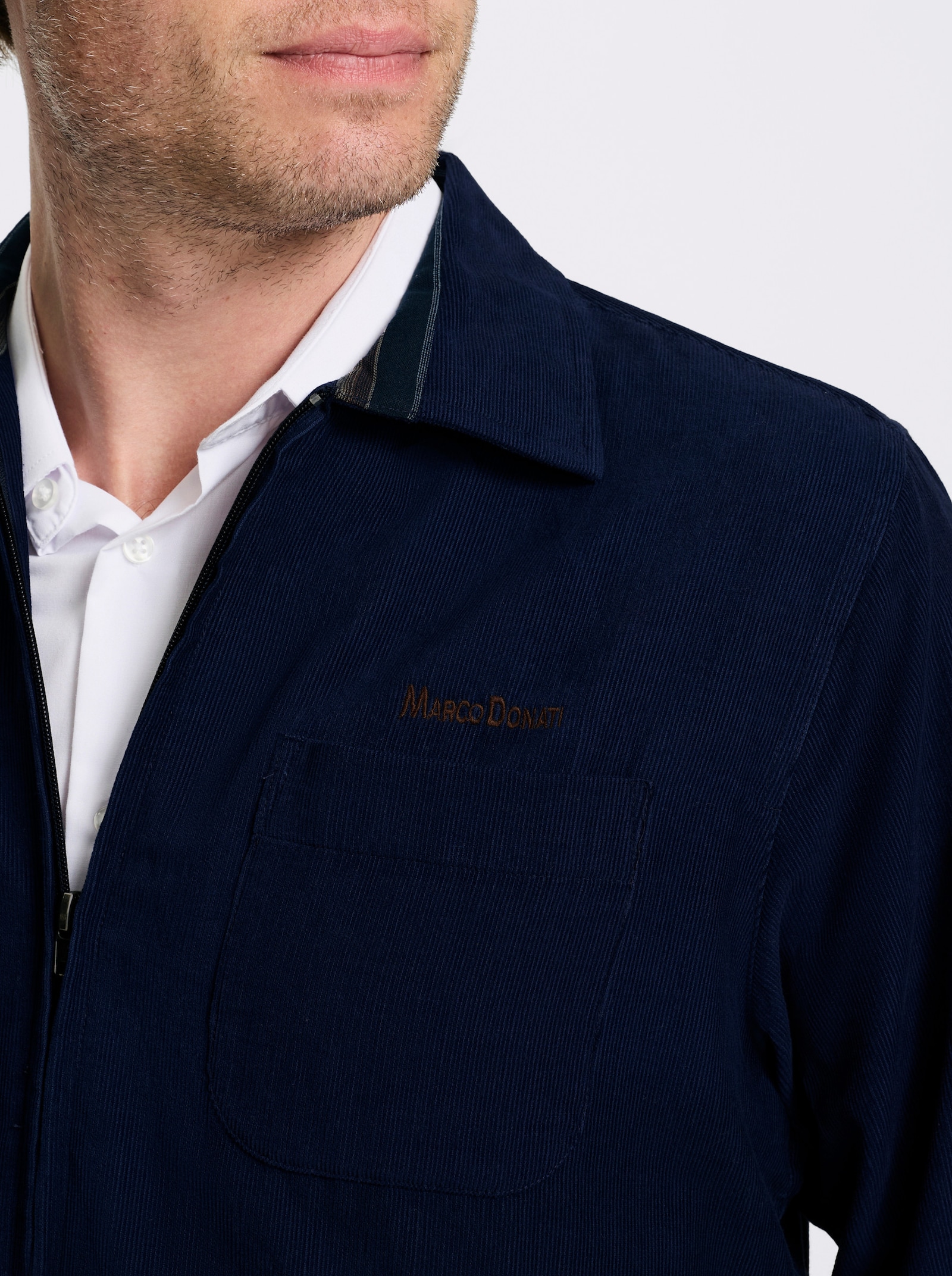 Marco Donati Langarmhemd in Microcord-Qualität - marine