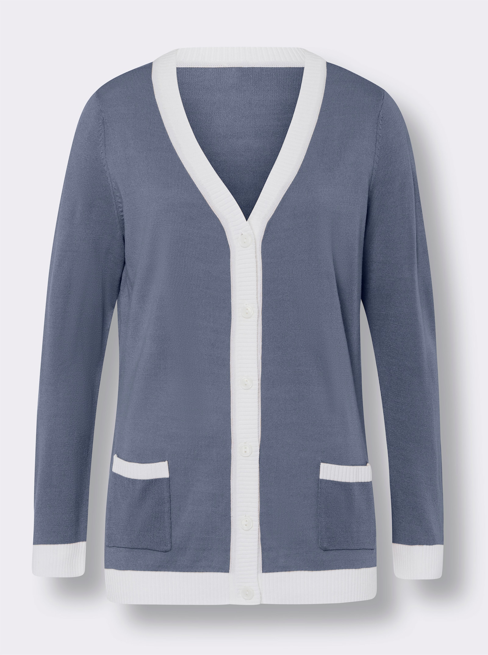 Kofta med enfärgade ribbade avslut - duvblå