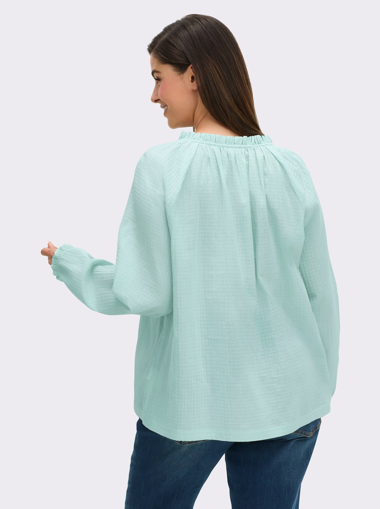 Langarmbluse mit Raffung, strukturiert - kalkmint