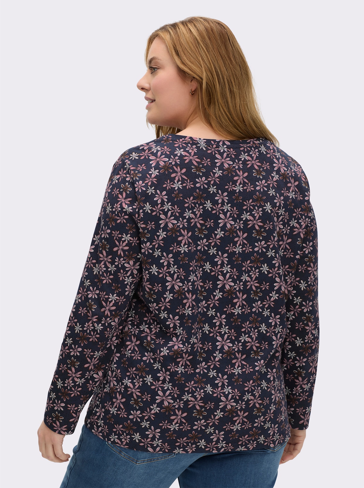 Print-Shirt mit langen Ärmeln - marine-rosenquarz-bedruckt