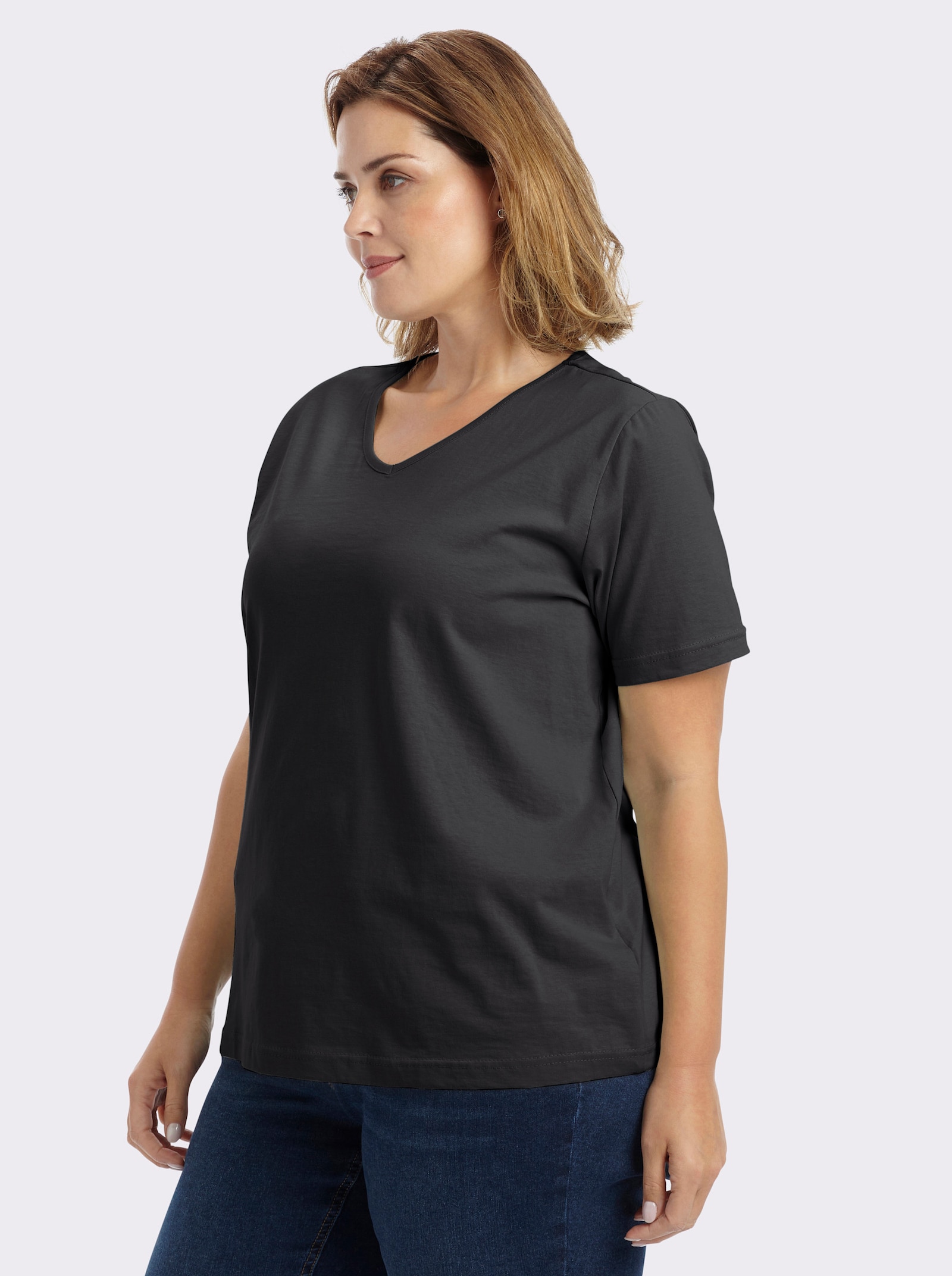 Kurzarmshirt mit V-Ausschnitt - schwarz