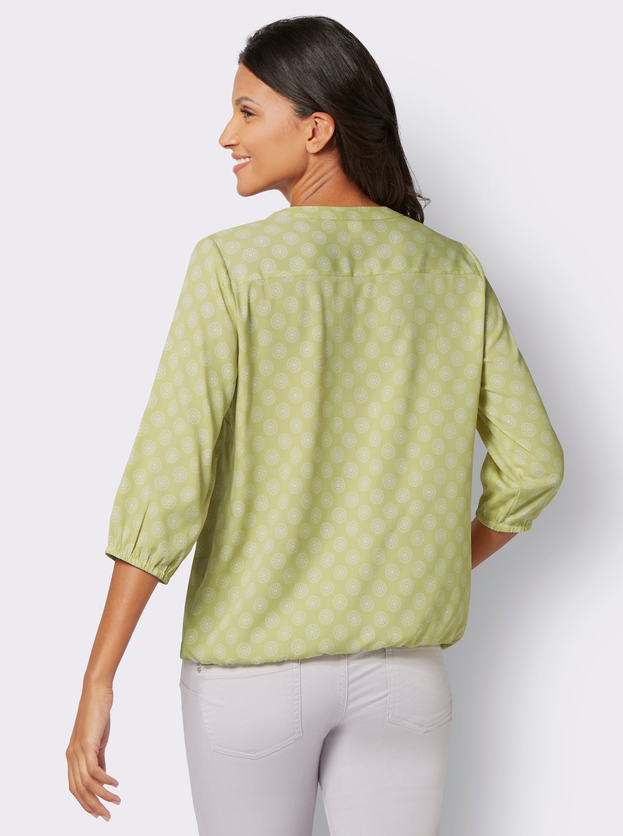 Comfortabele blouse - lindegroen/ecru bedrukt