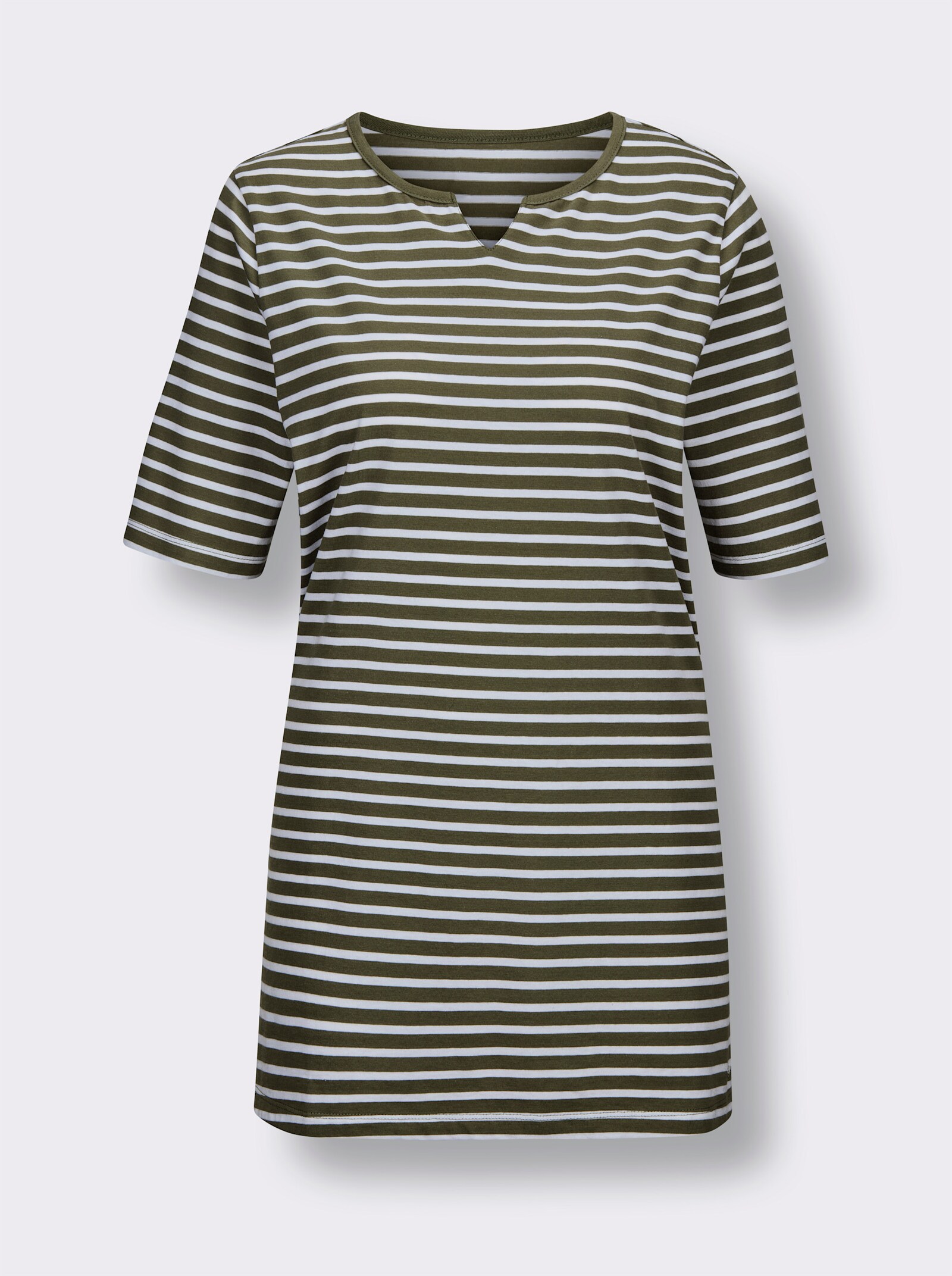feel good Rundhalsshirt mit Halbarm - khaki-weiß