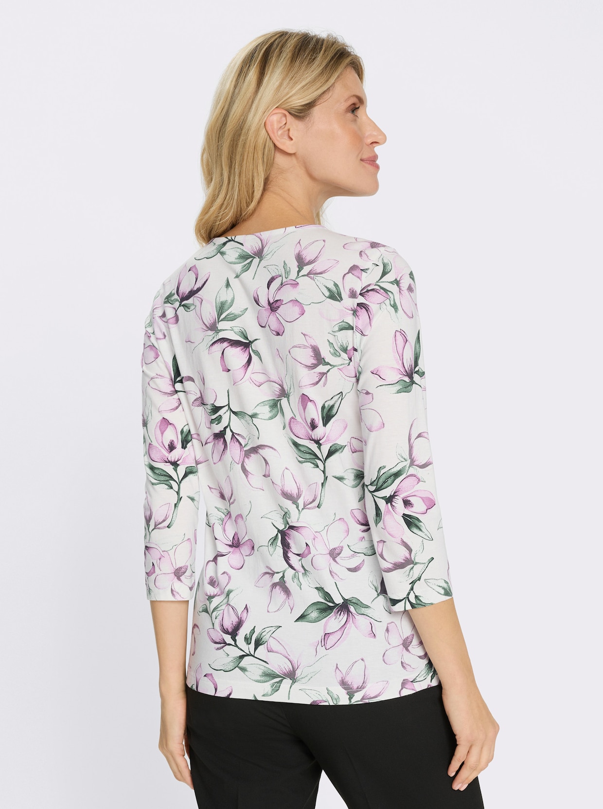 Rundhalsshirt mit floralem Muster - orchidee-ecru-bedruckt