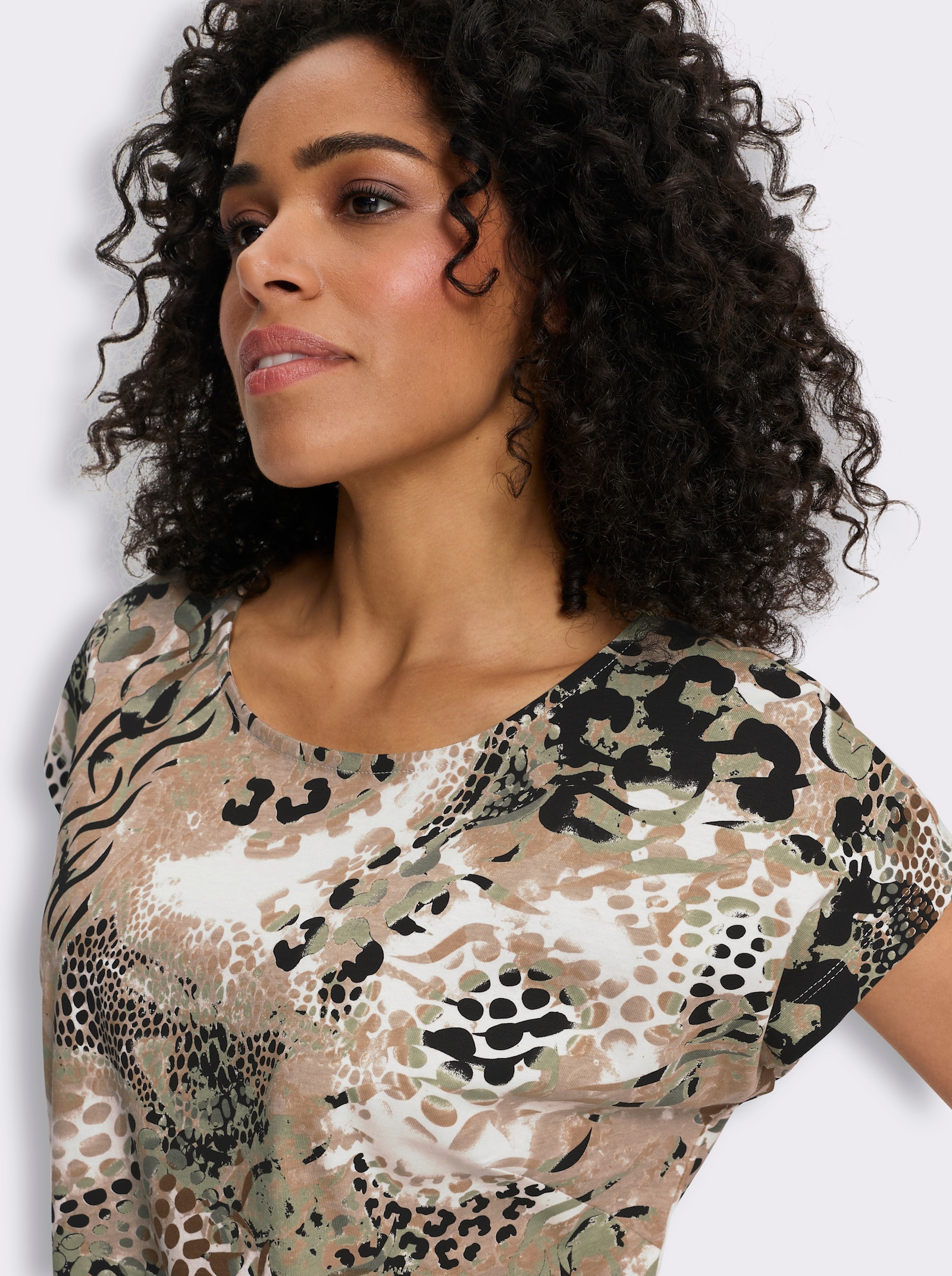 Jerseykleid mit Animal-Muster-Mix - ecru-braun-bedruckt