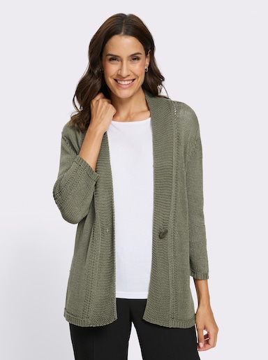 Strickjacke in pflegeleichtem Bändchengarn - khaki
