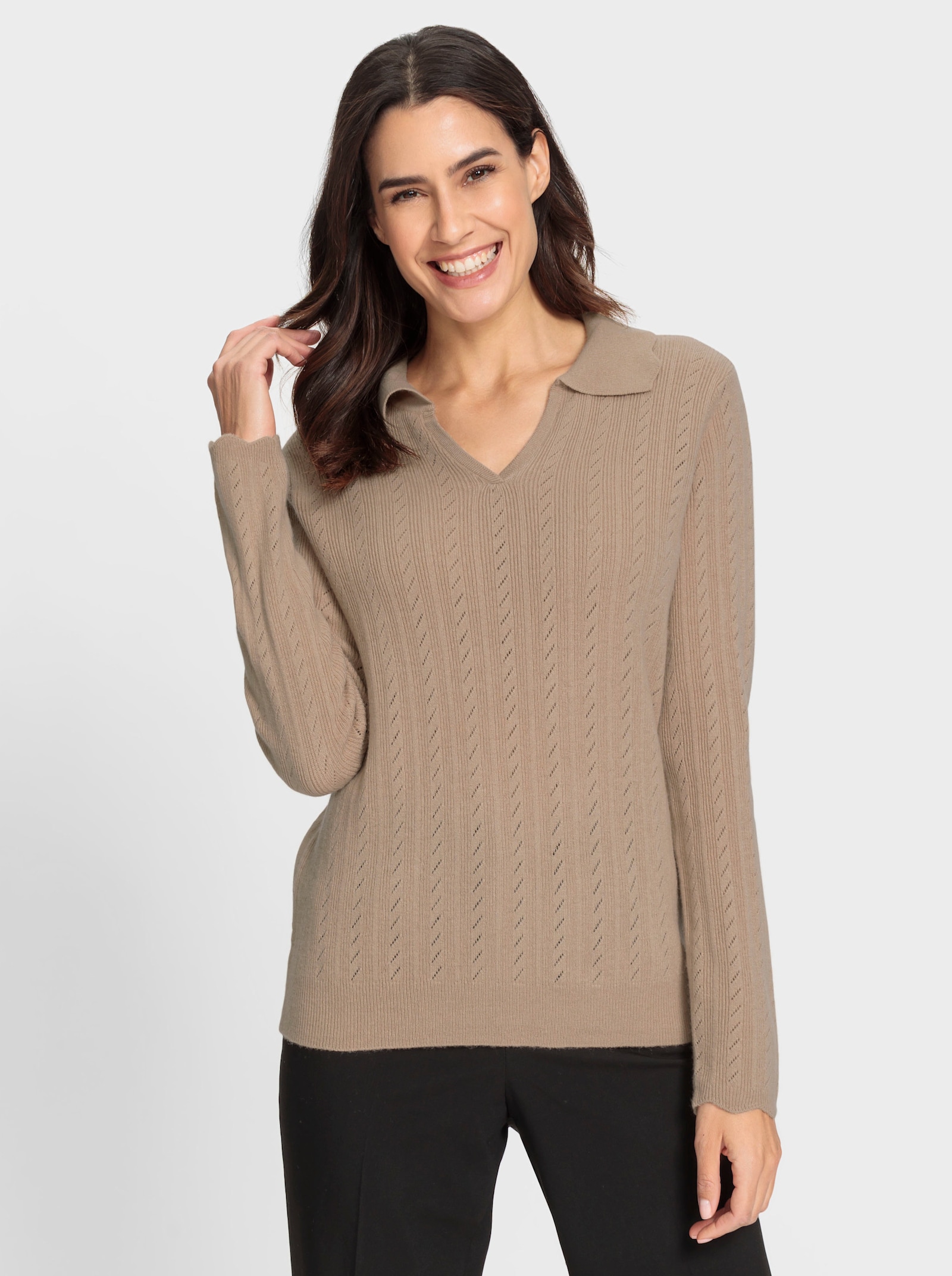 Polopullover mit Wellenabschluss - beige