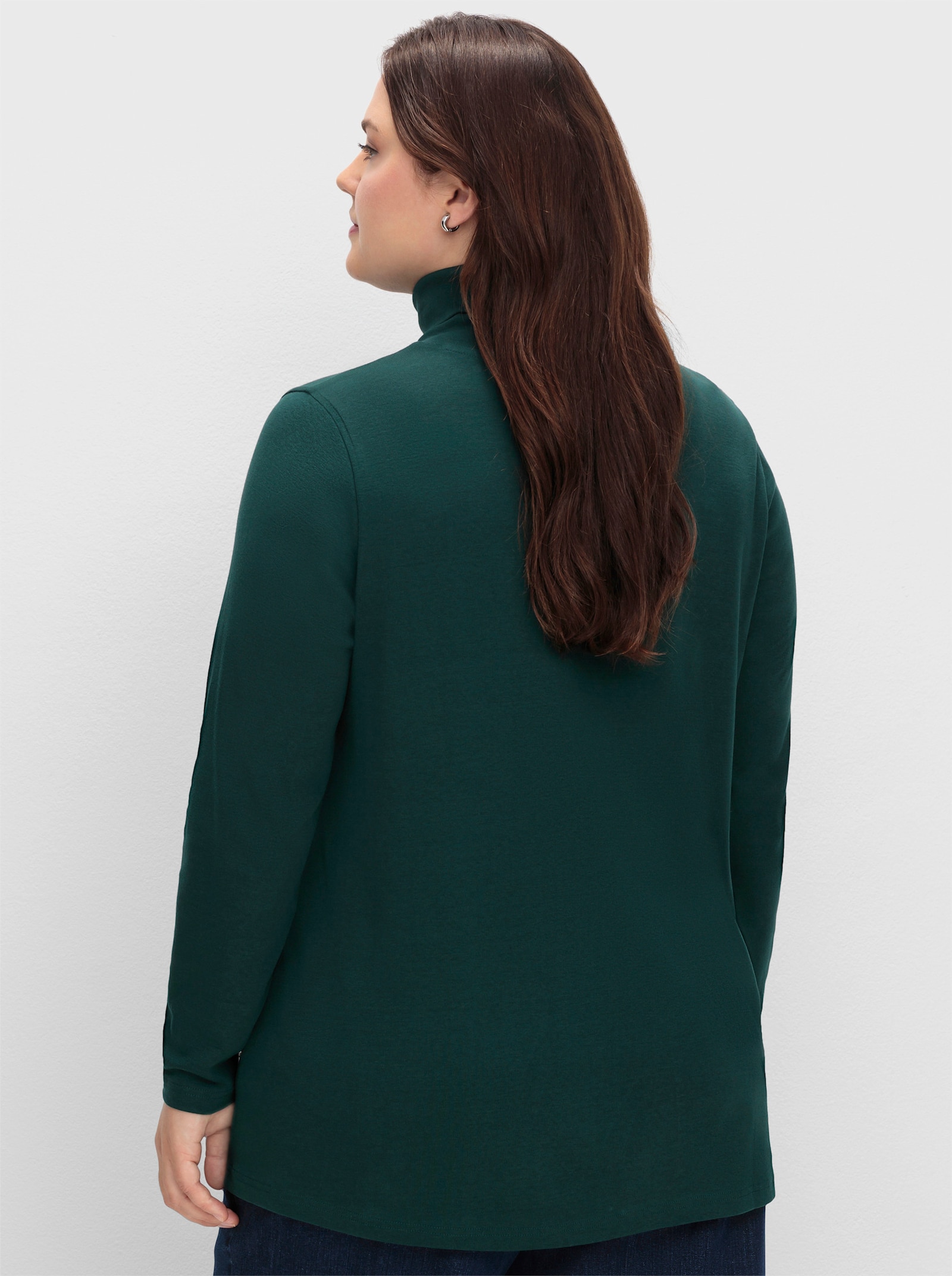 sheego Rollkragenshirt in A-Linie - tiefgrün